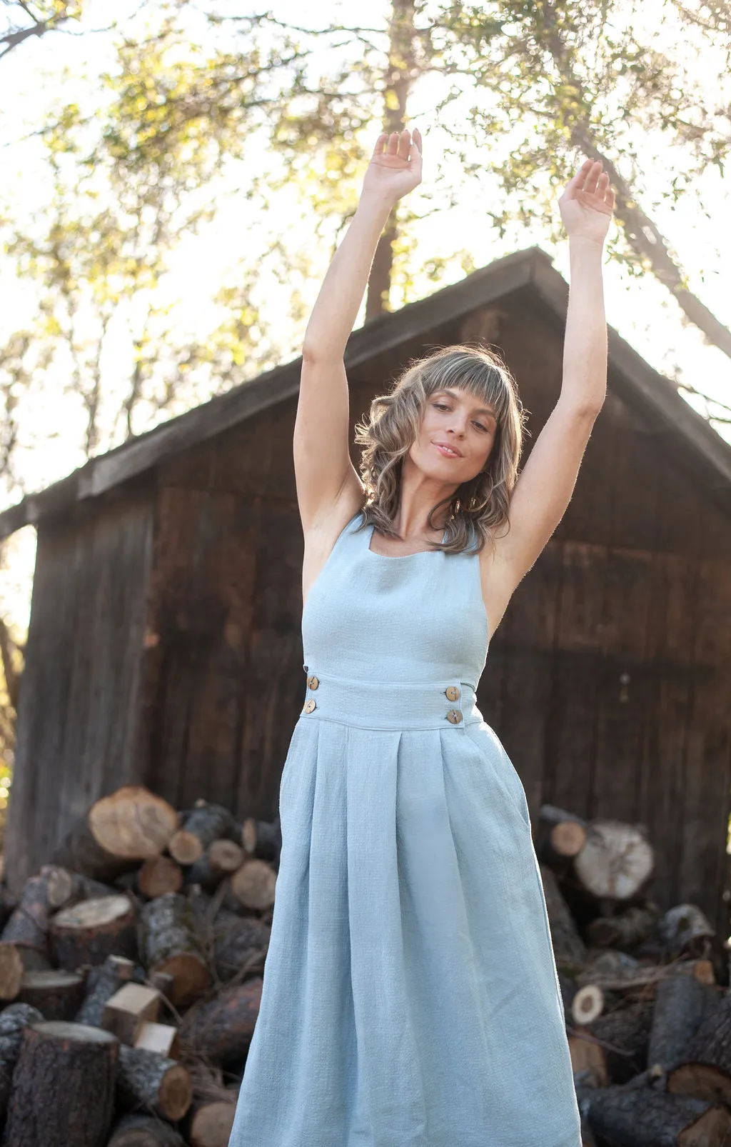 Brigid Jumper in BB Blue Texture Cotton Comfortable and Fashionable WideCollarDesign