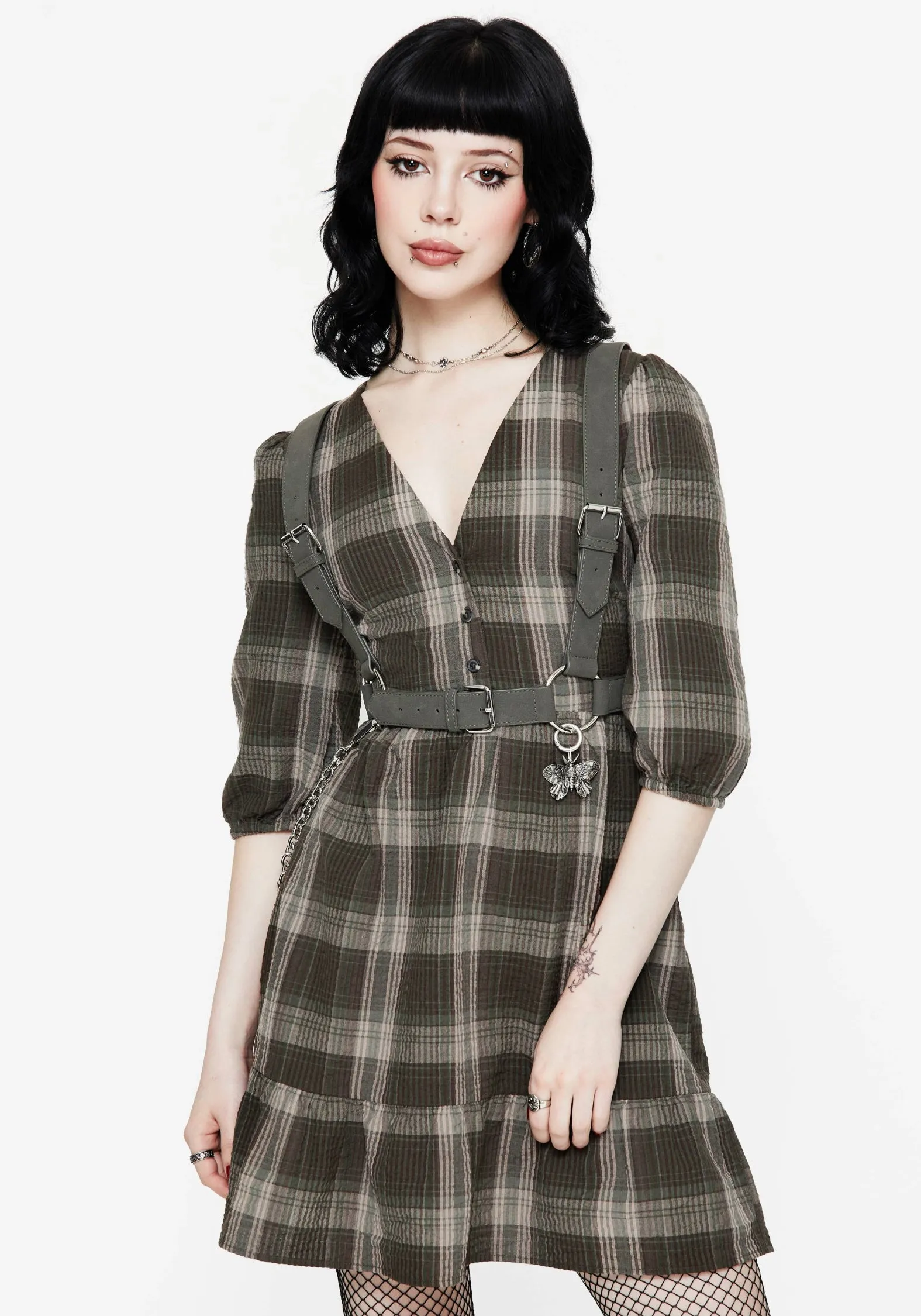 Floral Fit Clara Cotton Check Tiered Mini Smock Dress