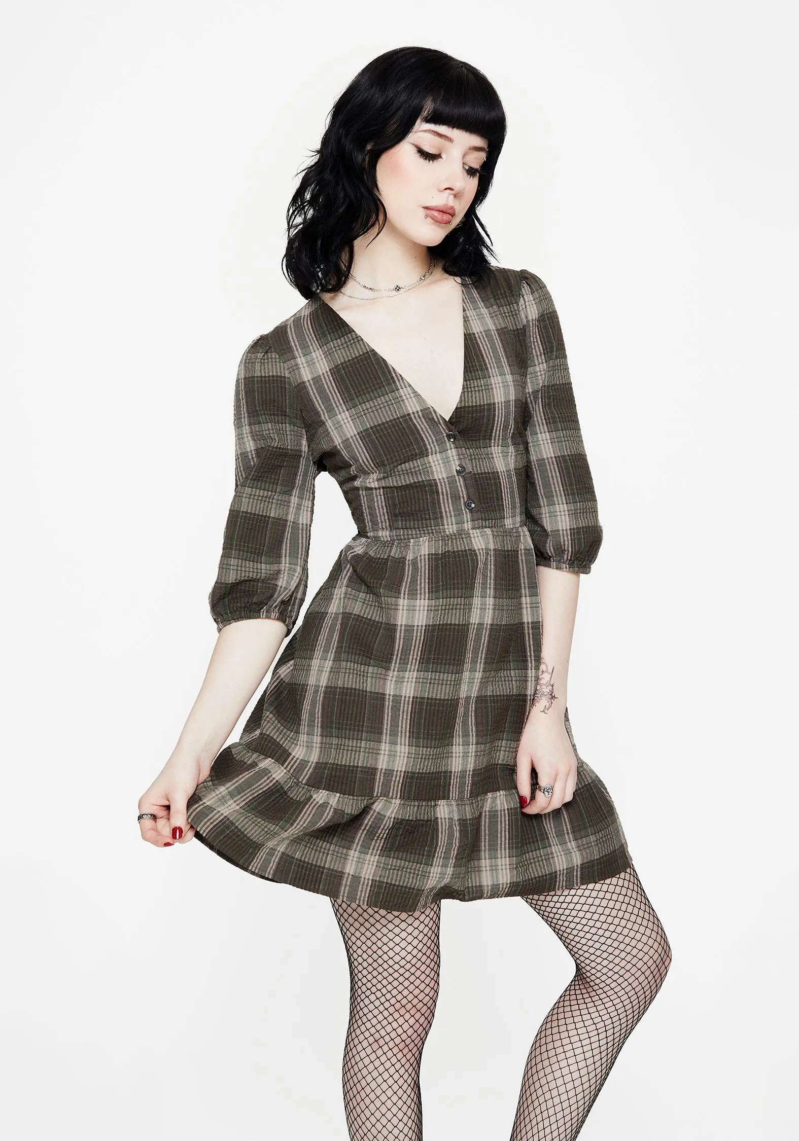 Everyday Style Clara Cotton Check Tiered Mini Smock Dress