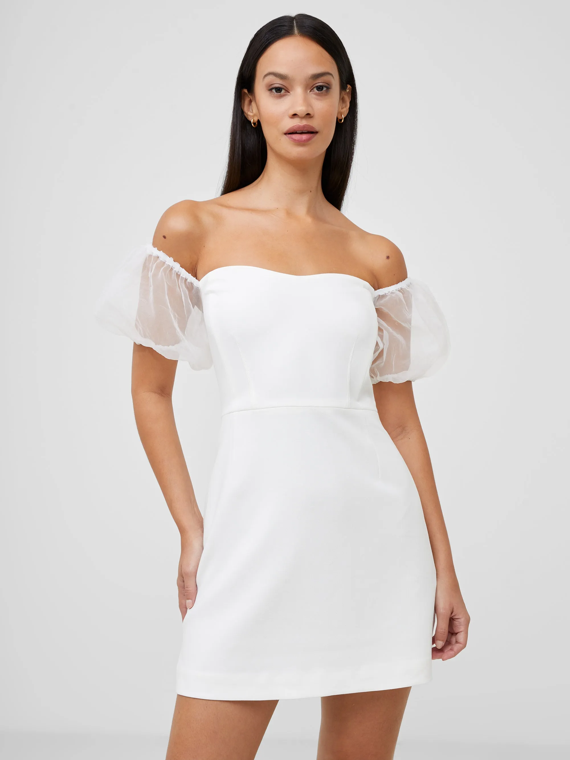 Raglan-Sleeve Underwire-Support Whisper Organza Puff Sleeve Dress