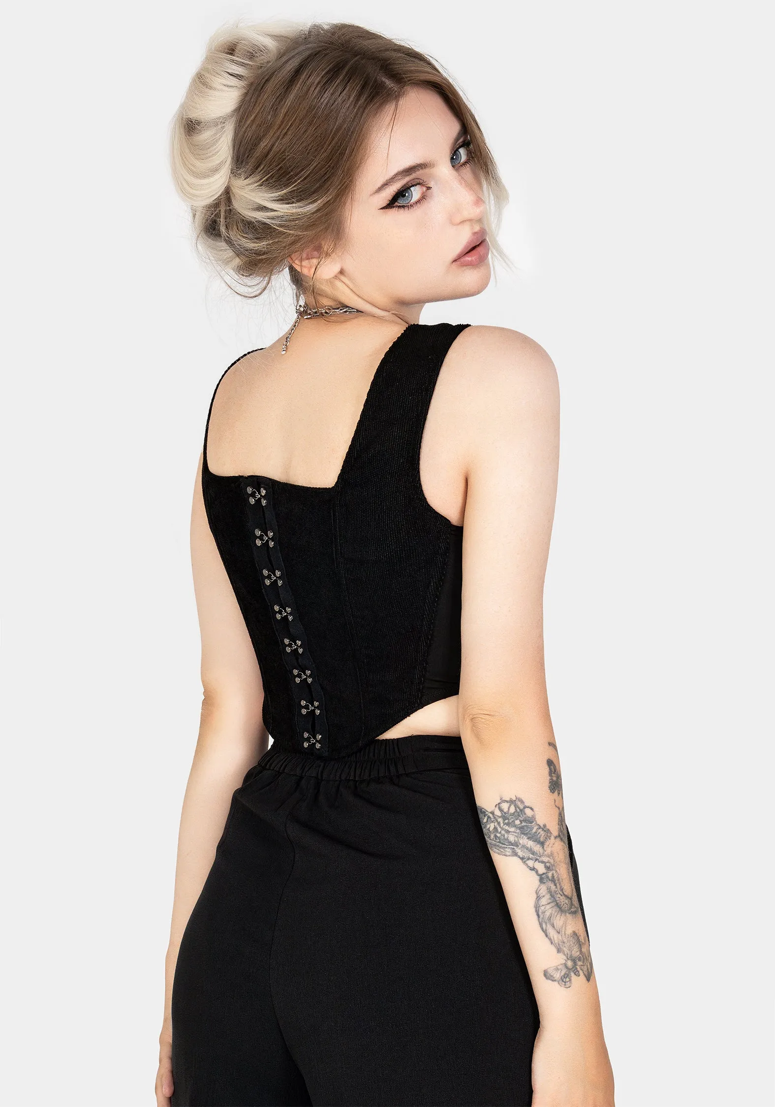 Layered Neckline Reflective Trim Details Immortal Split Front Corset