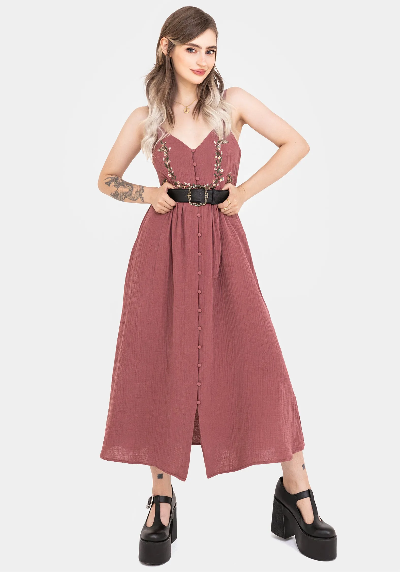 Simple Profile Body Confidence Abundance Cotton Floral Embroidered Bodice Cami Midaxi Dress