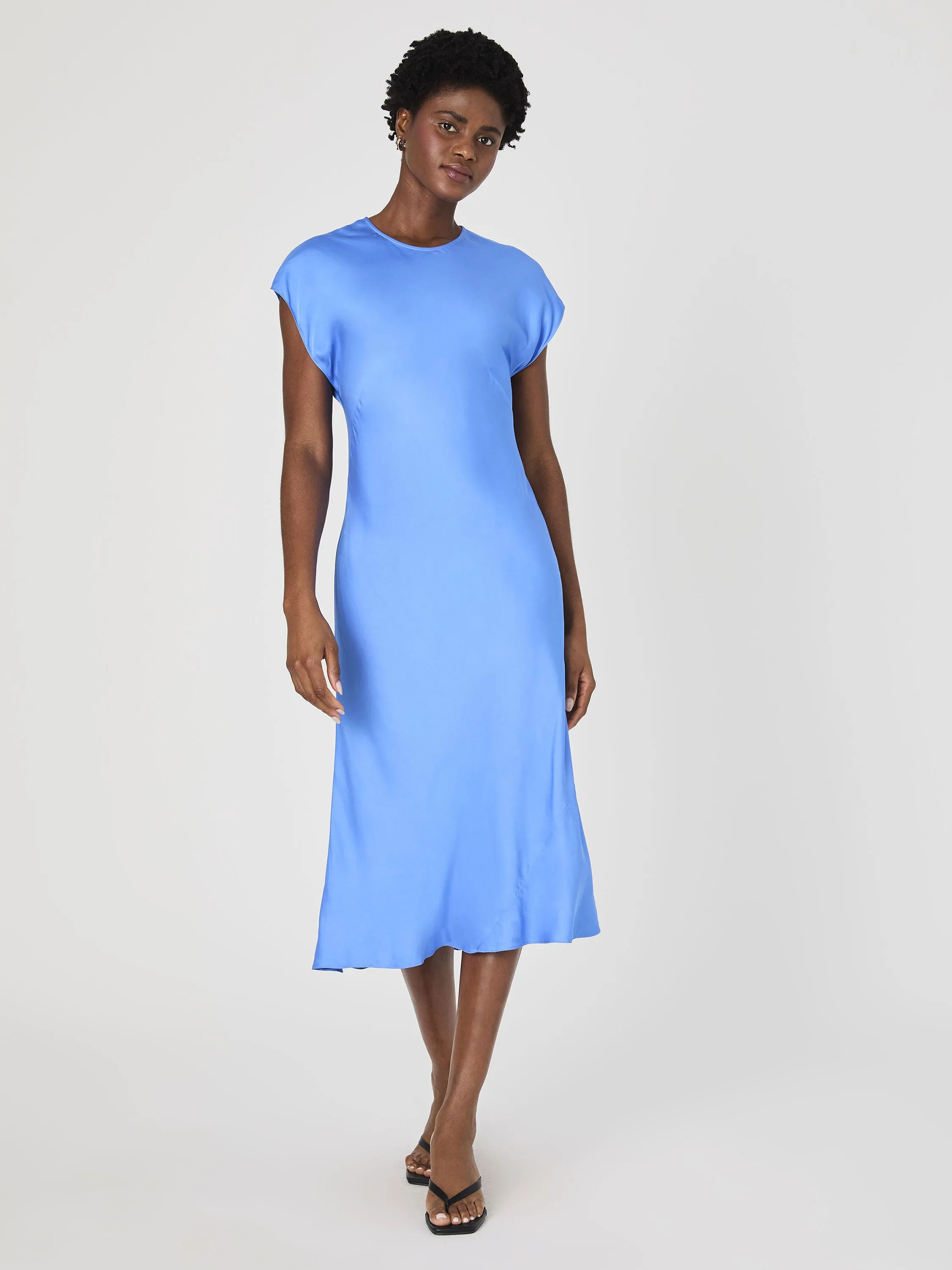 Cocktail Ready Thermal-Lined Ennis Satin Column Midi Dress