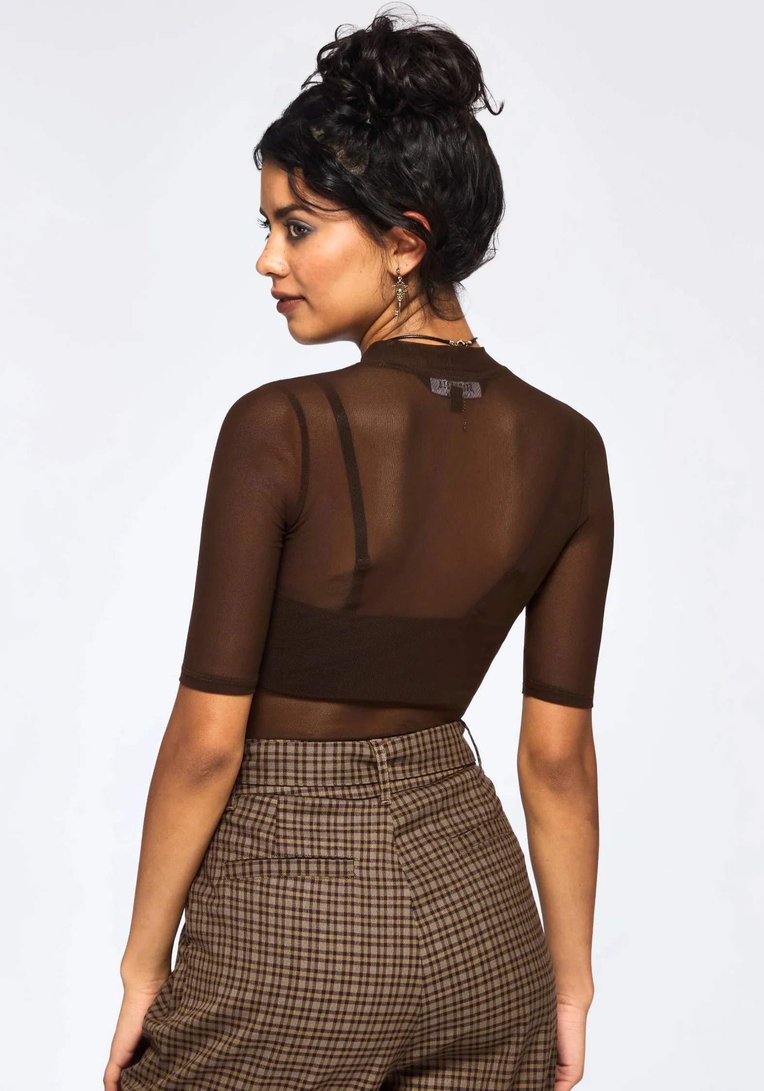 Jinx Mesh Short Sleeve Top - Brown Fashion Statement