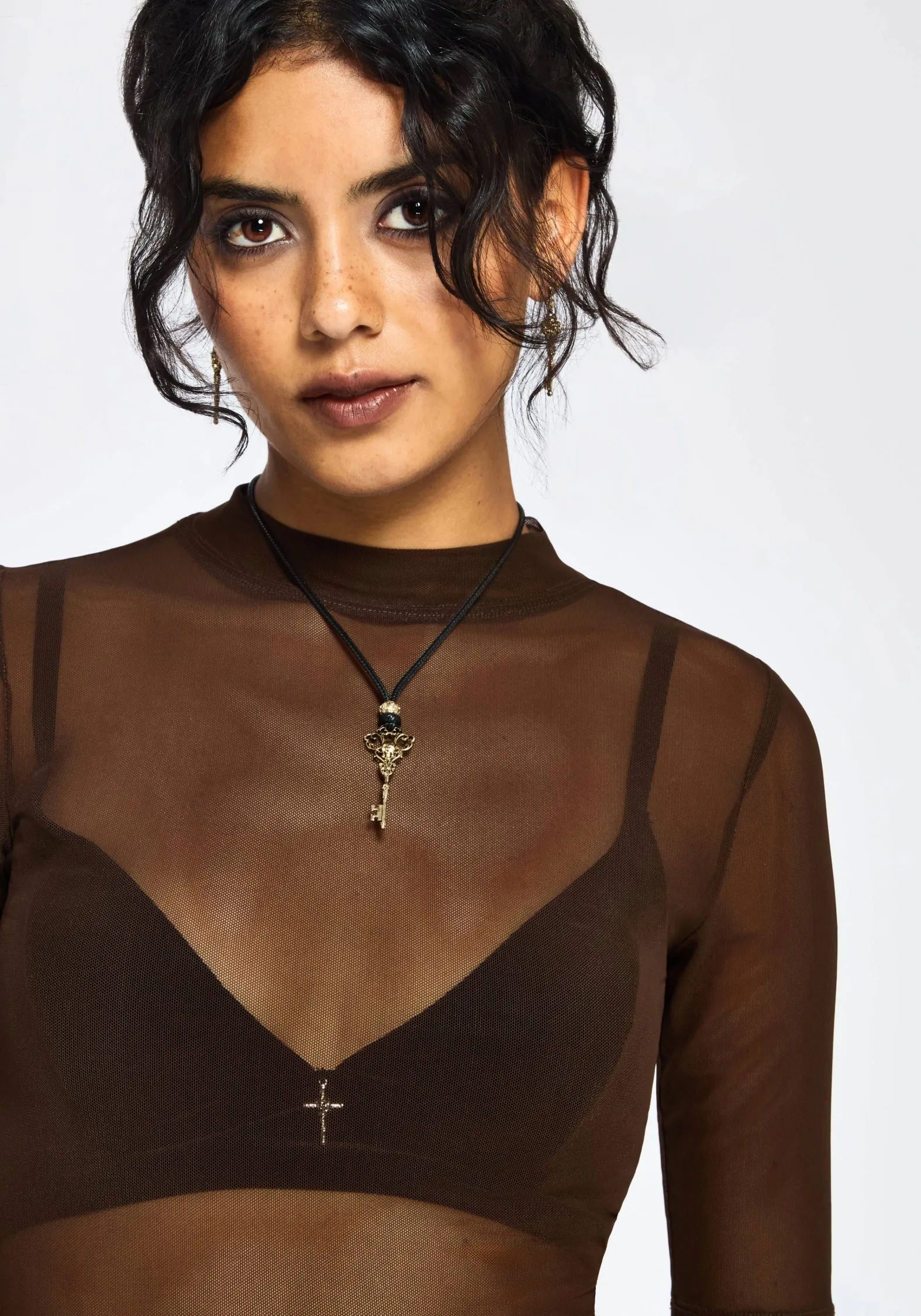 Classic Hoodie Jinx Mesh Short Sleeve Top - Brown