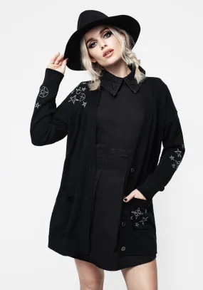 Simple Look Circular Knit Hex Embroidered Cardigan