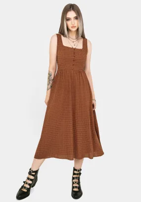 Minimalist Girl Fur Warm Soleil Cotton-Blend Check Cami Midi Dress