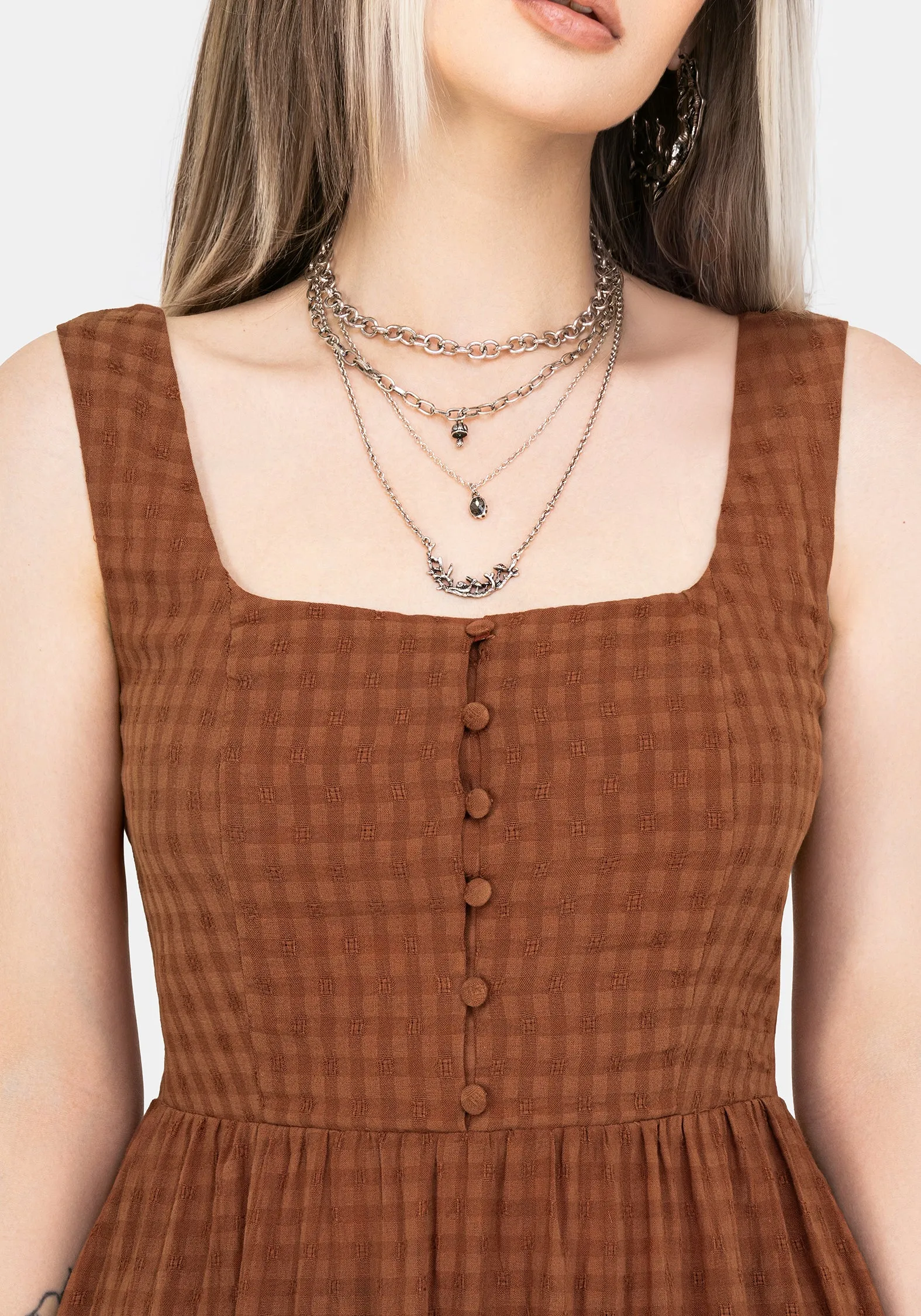 Evening Glow Multi Season Soleil Cotton-Blend Check Cami Midi Dress