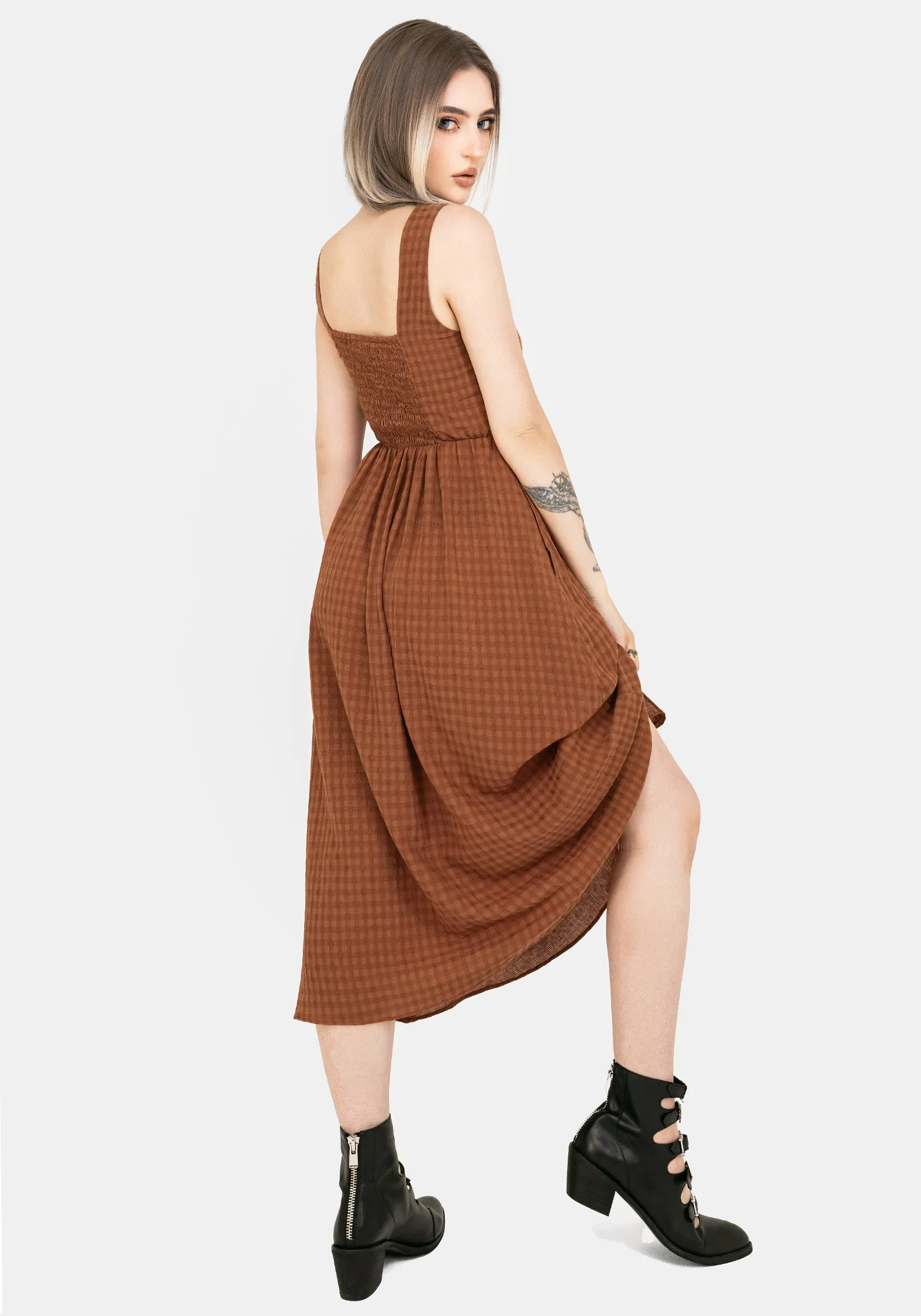 Soleil Cotton-Blend Check Cami Midi Dress Trendy Fashion