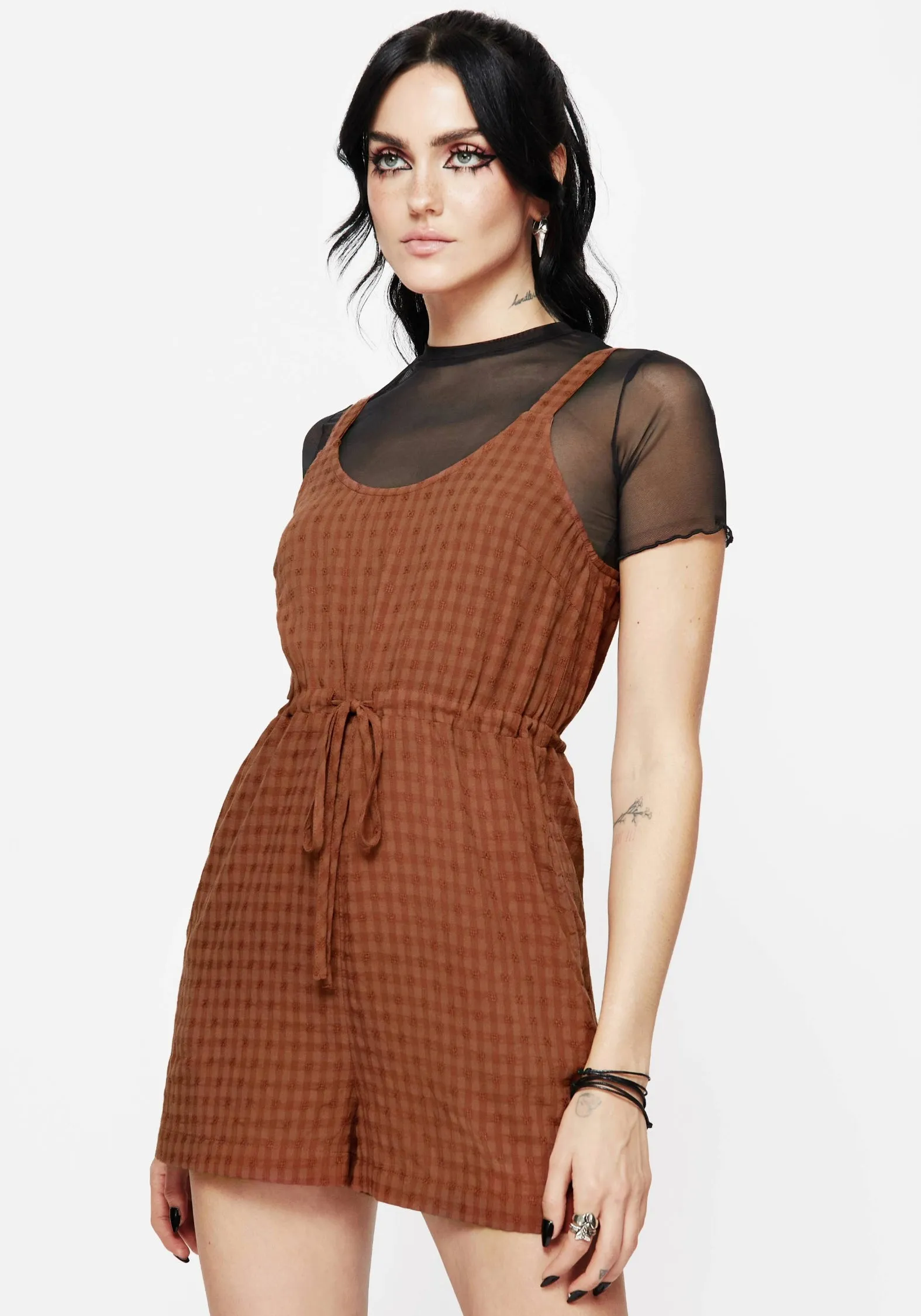 Basic Training Soleil Cotton-Blend Check Cami Playsuit