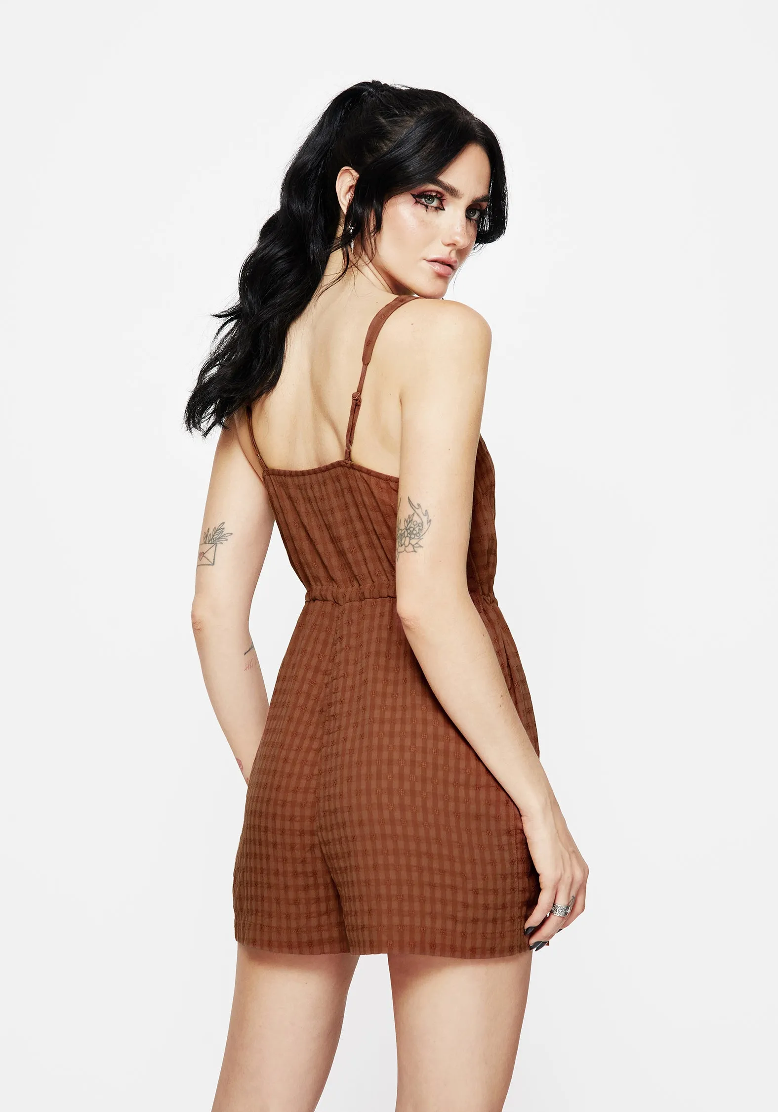 Soleil Cotton-Blend Check Cami Playsuit Soft Elegant Sporty Model