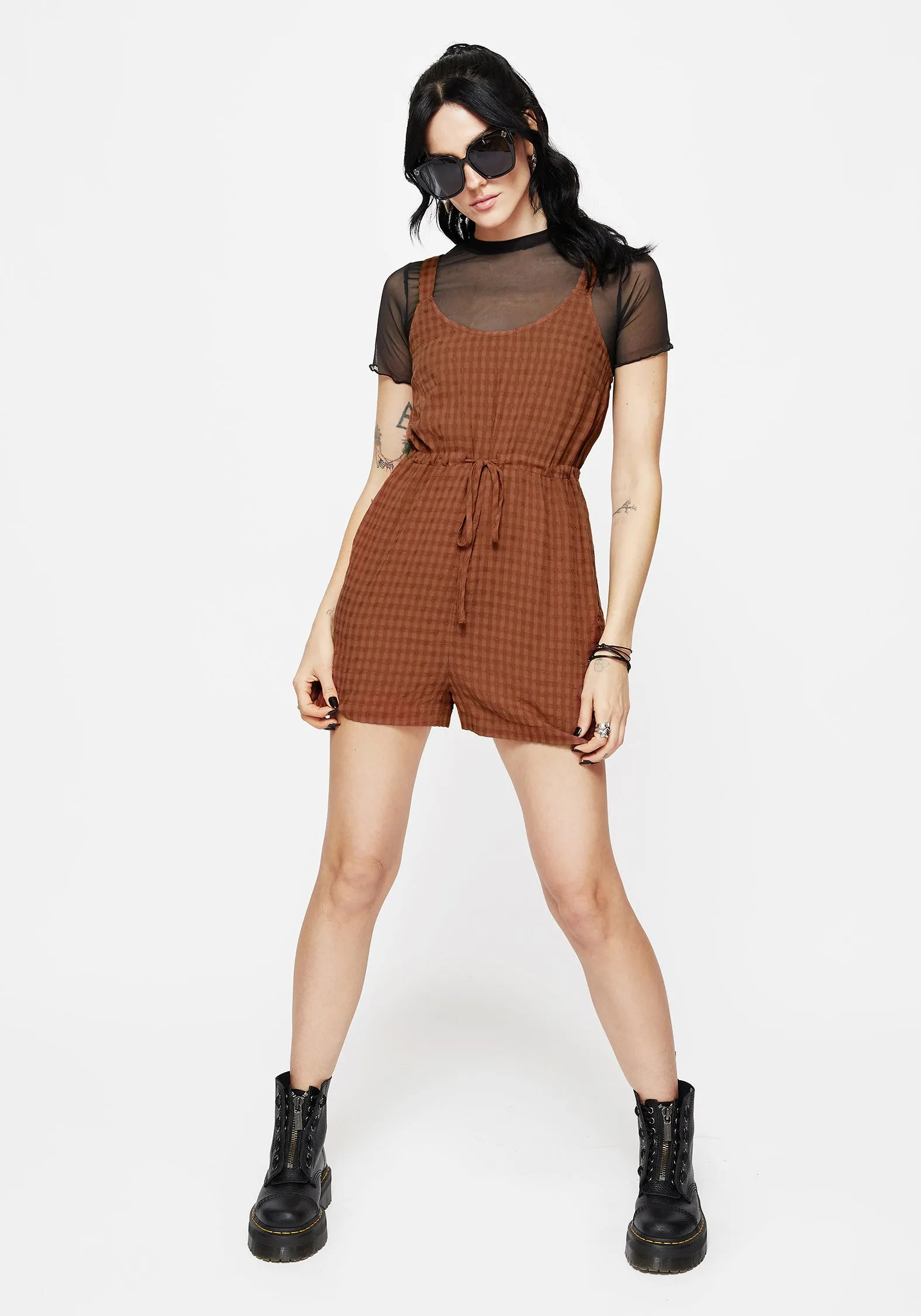 Wedding Casual Soleil Cotton-Blend Check Cami Playsuit