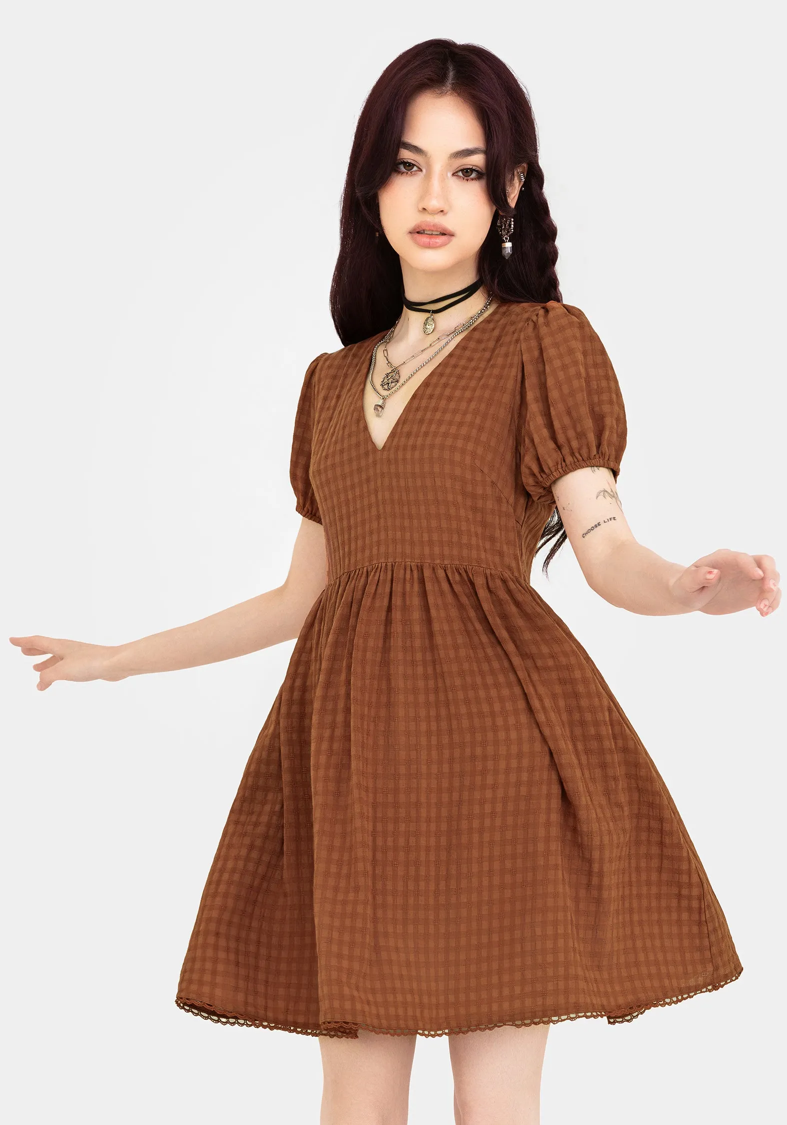 Soleil Cotton-Blend Check Mini Dress Elegant formal mini gown