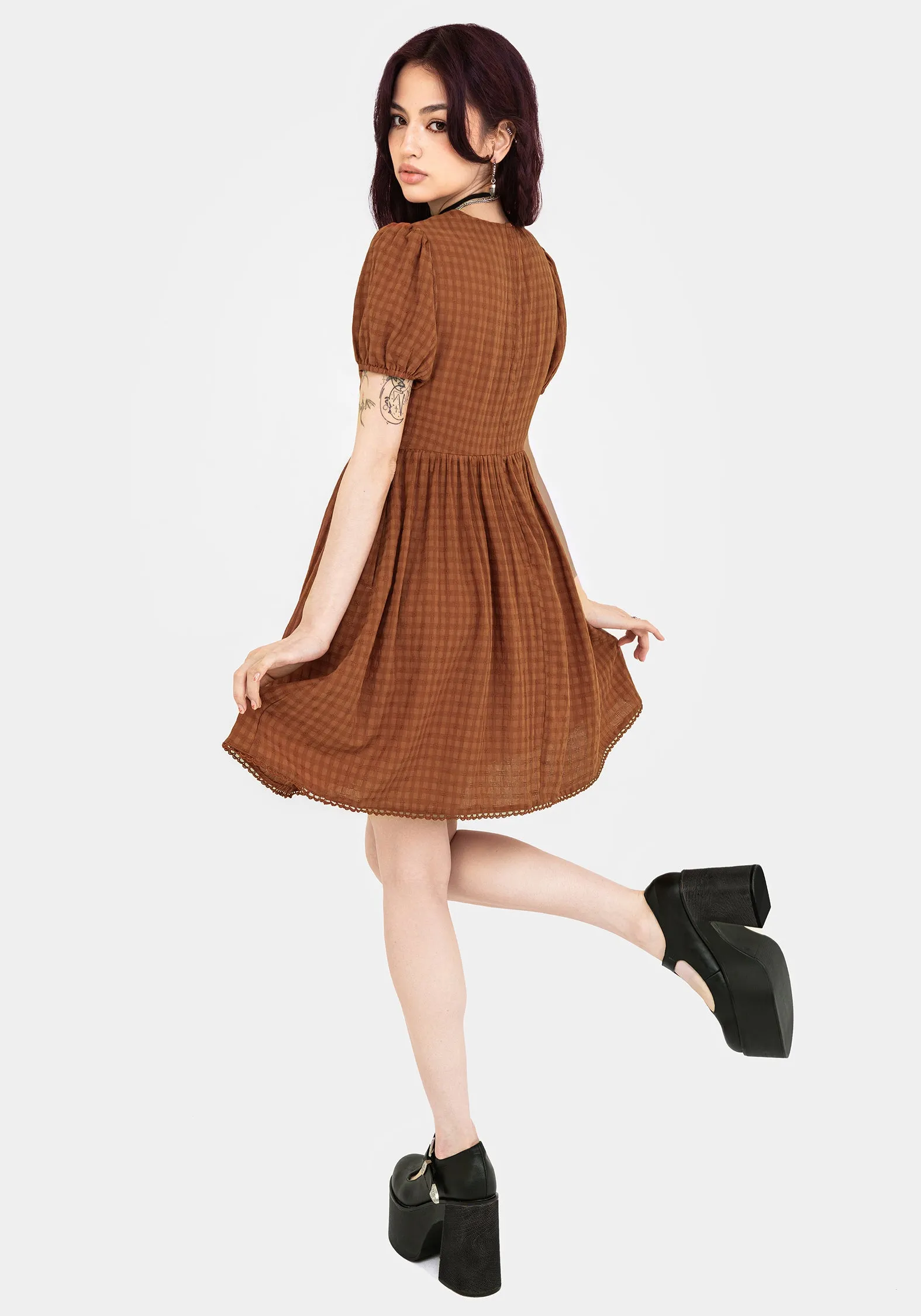 Soleil Cotton-Blend Check Mini Dress Skin Tone Timeless Soft