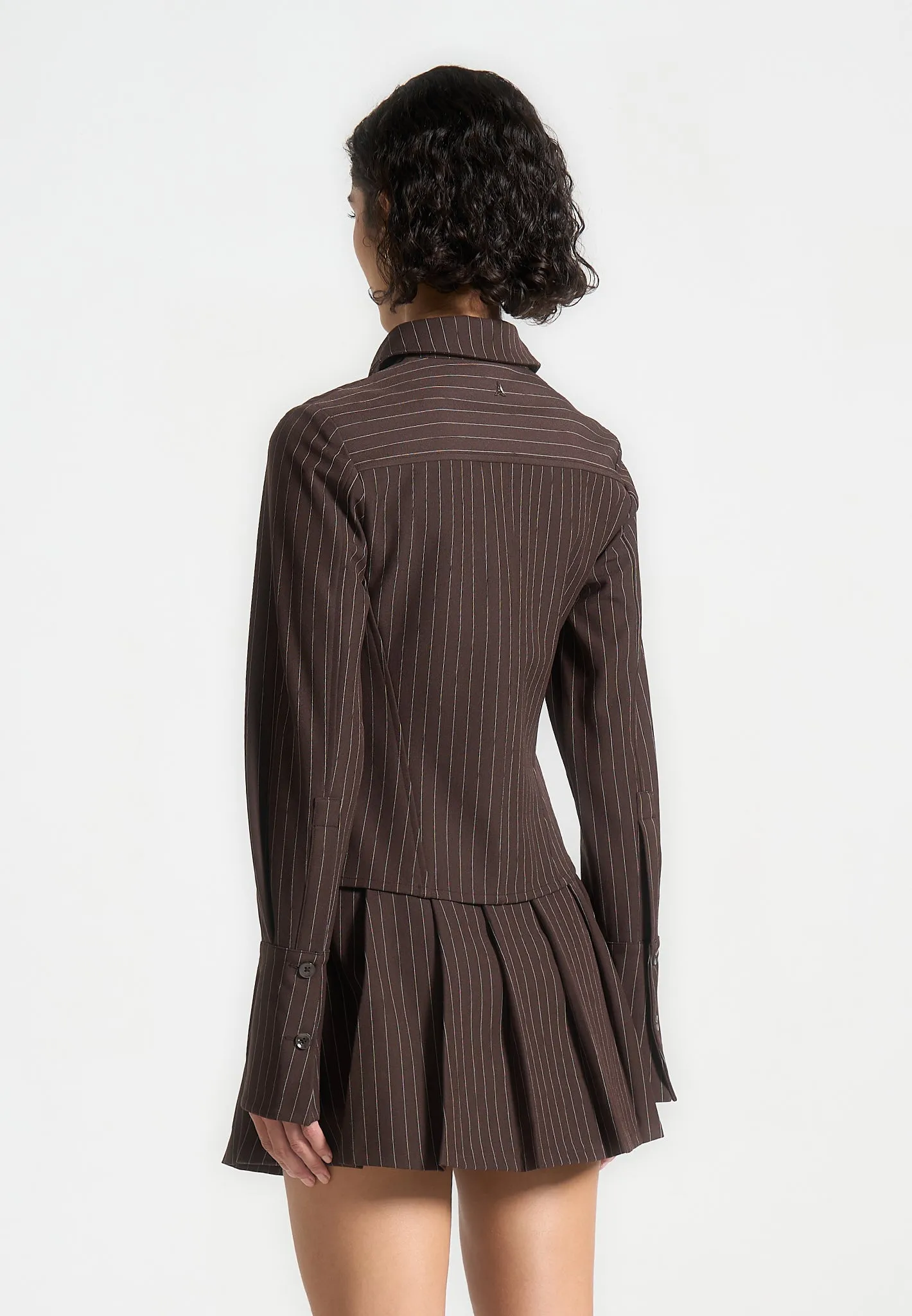 Sonia - Pinstripe Angled Shirt - Brown Sporty Appeal Reinforced Shoulder Seams