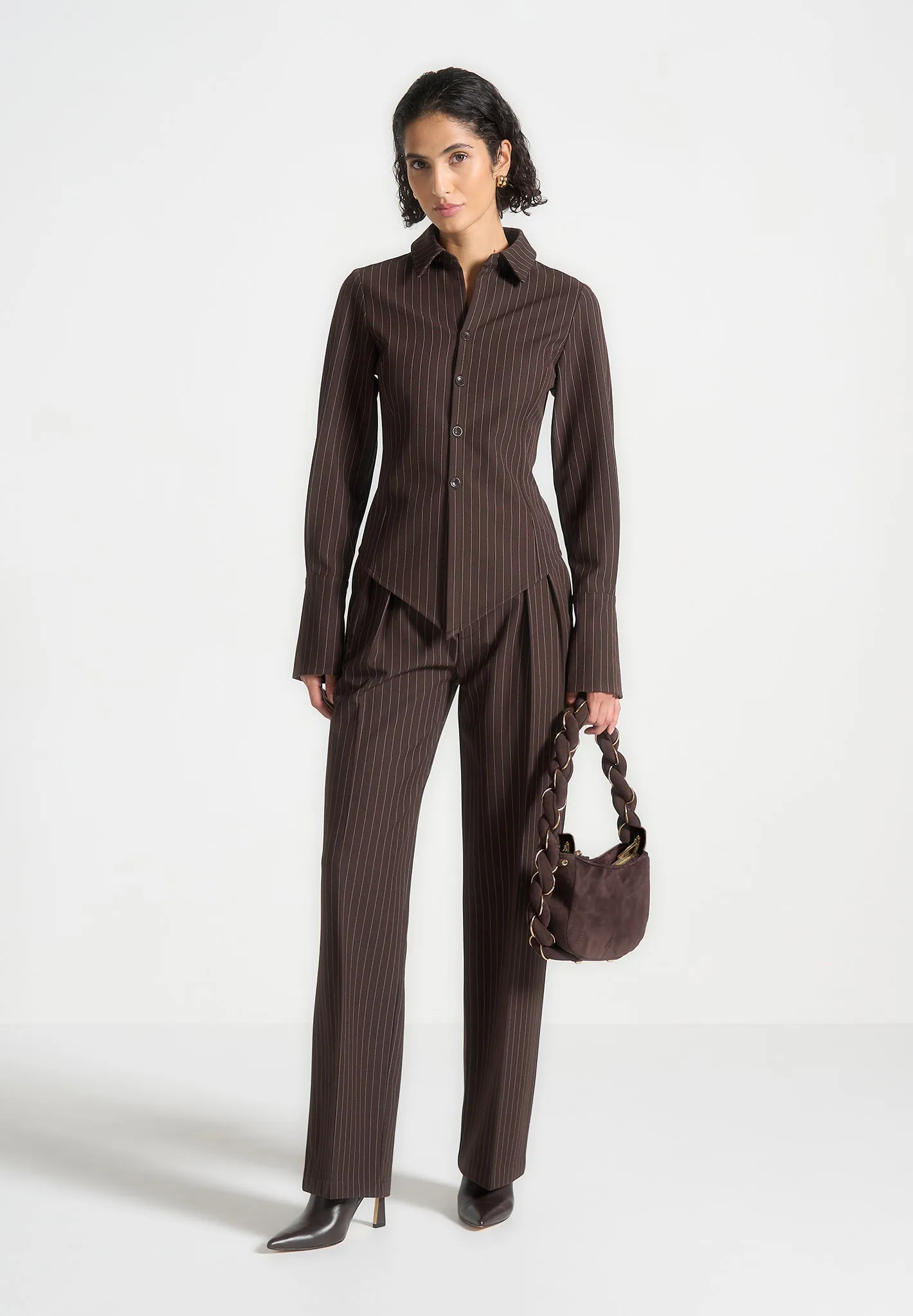 All-day Comfort Sonia - Pinstripe Angled Shirt - Brown
