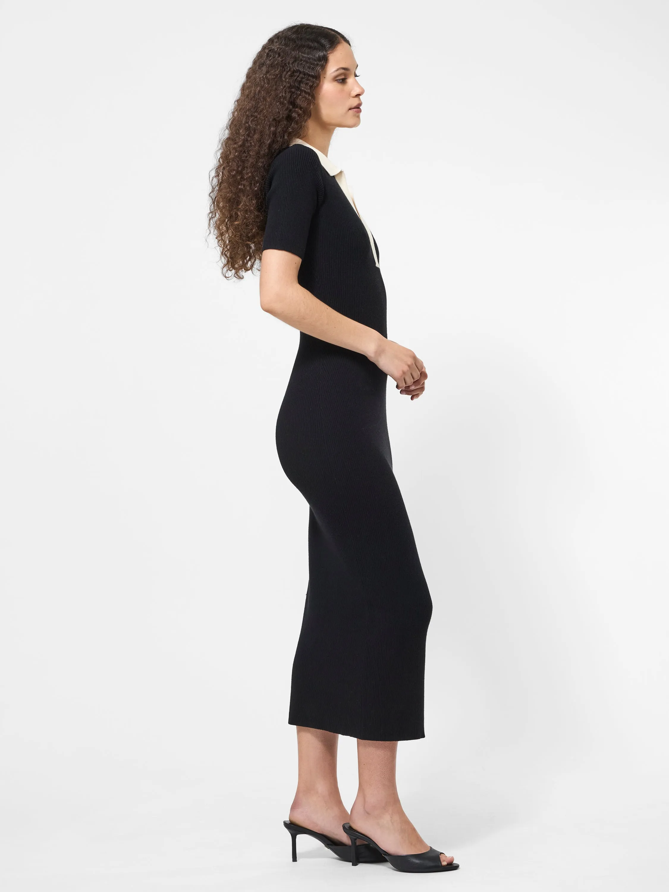 Stain-Resistant Cosysoft Contrast V-Neck Midi Dress