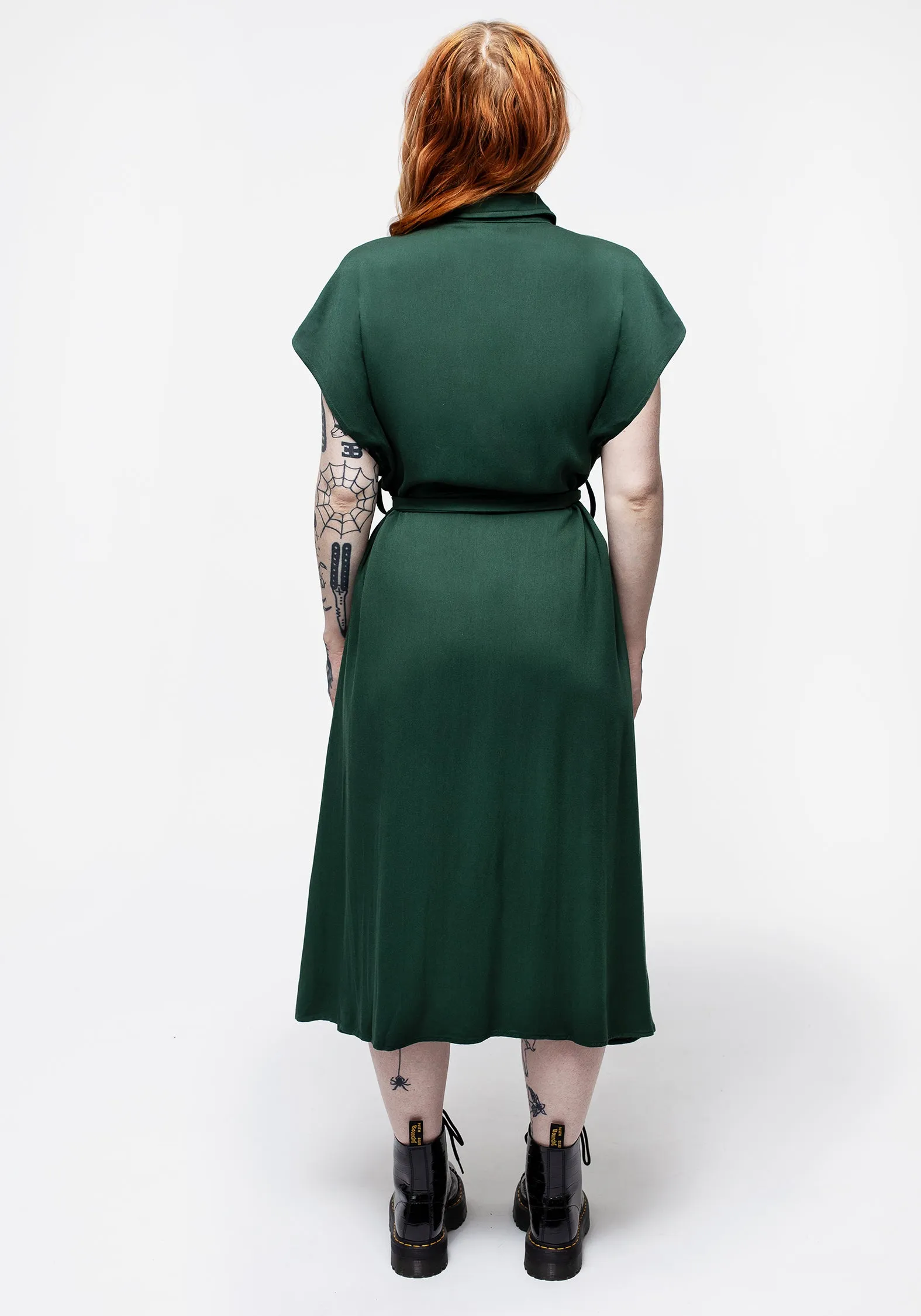 Chic Style Slither Relaxed Midi Shirt Dress - Green