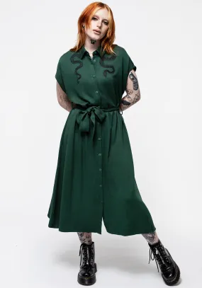 Slither Relaxed Midi Shirt Dress - Green Fitted Design