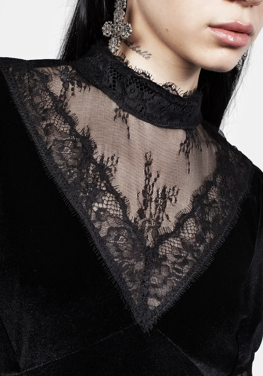 Sorrow Velour Lace Detail Midaxi Dress Tonal-Stitching Edgy vibes