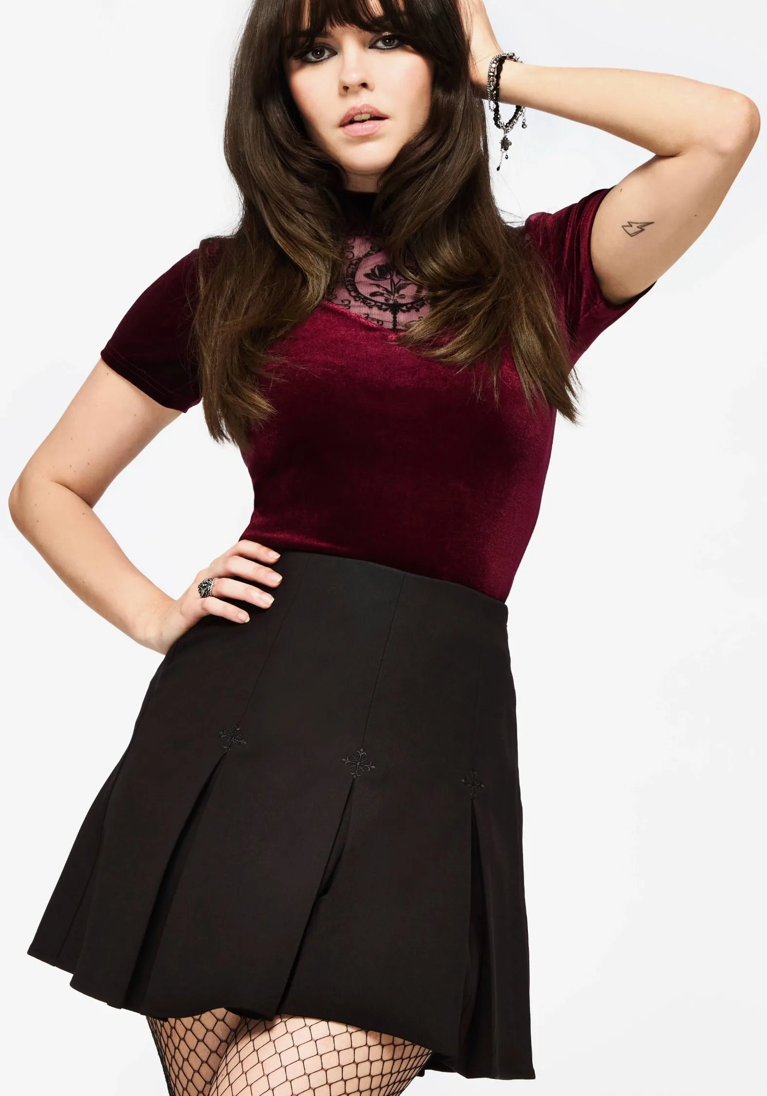 Soul Embroidered Pleated Mini Skirt Polished Cut