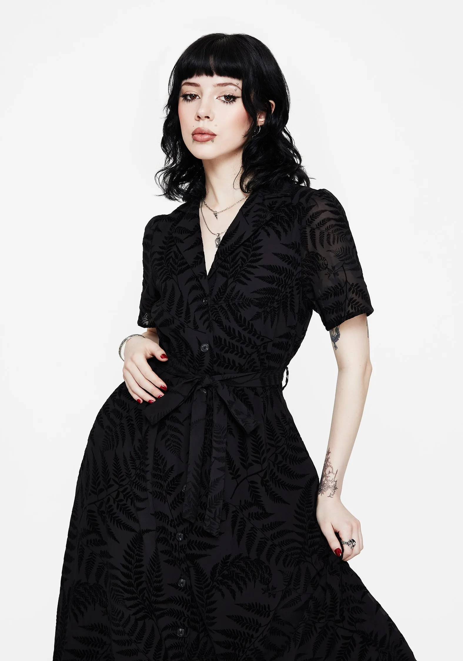 Lunafern Fern Printed Belted Midi Shirt Dress Classic Look Noble Aura