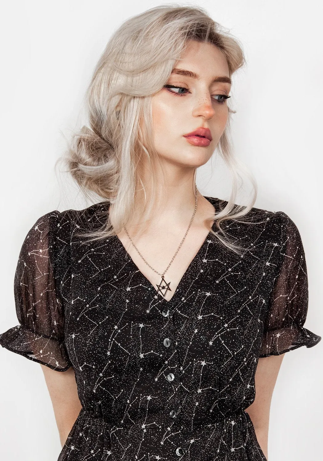 Spectral Button Up Dress Contrast-Piping Smart Silhouette