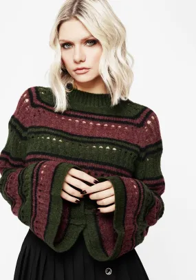 Circular Knit Sustainability Guide All Season Splinter Stripe Knit Flare Sleeve Crop Jumper