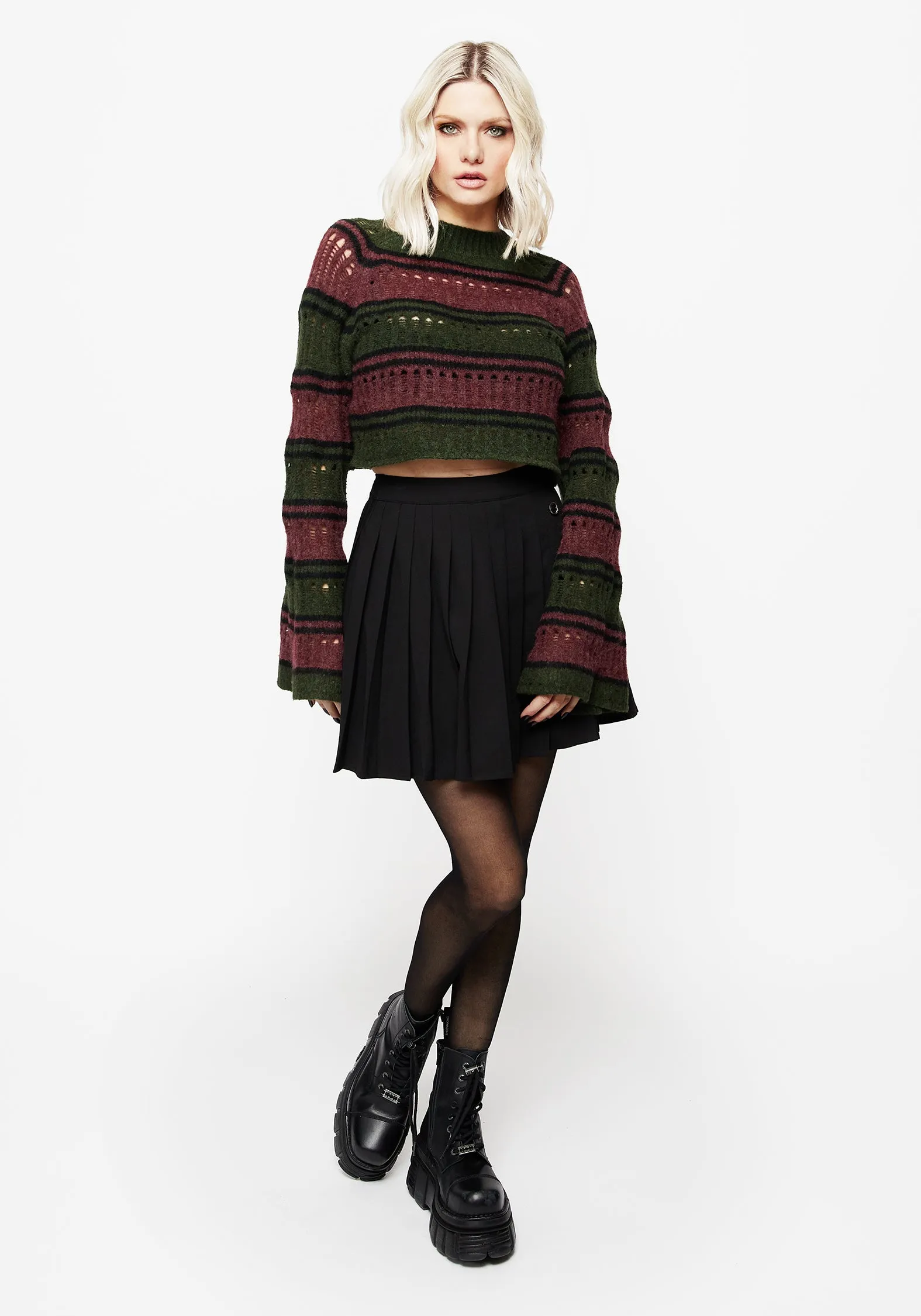 Daily Favorite Fray Resistant Edges Splinter Stripe Knit Flare Sleeve Crop Jumper
