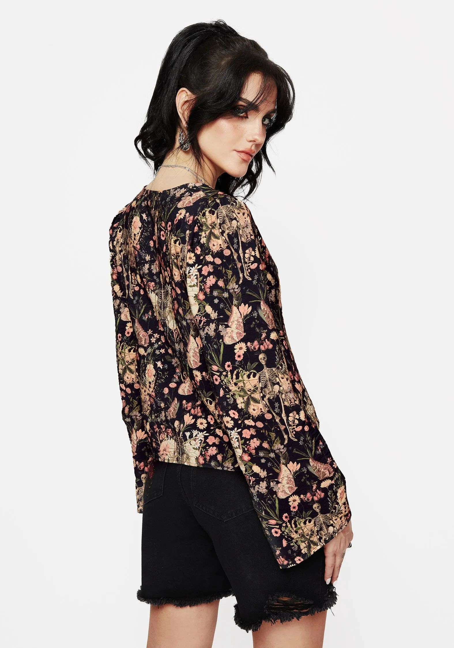 Versatile Wear Pixie Floral Print Button Up Blouse Top
