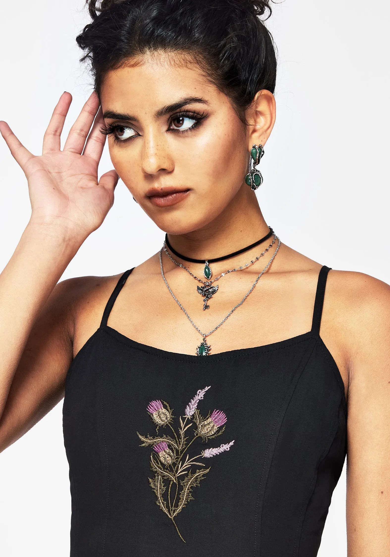 Despair Cotton Thistle Embroidered Cami Tie Back Midi Dress Urban Feel Charming Fit