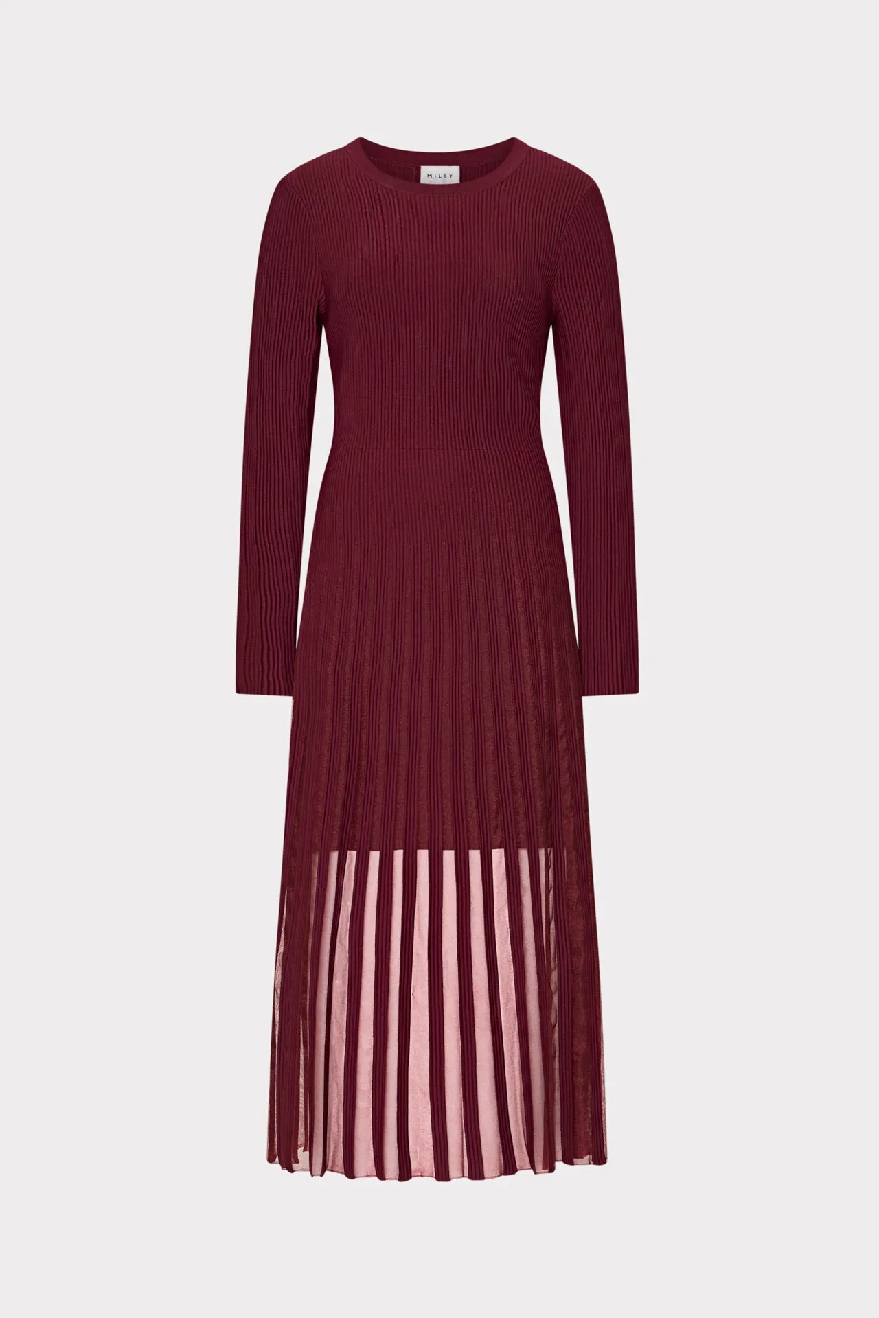 Sheer Knit Long Sleeve Midi Dress Shimmer-Finish Free Step