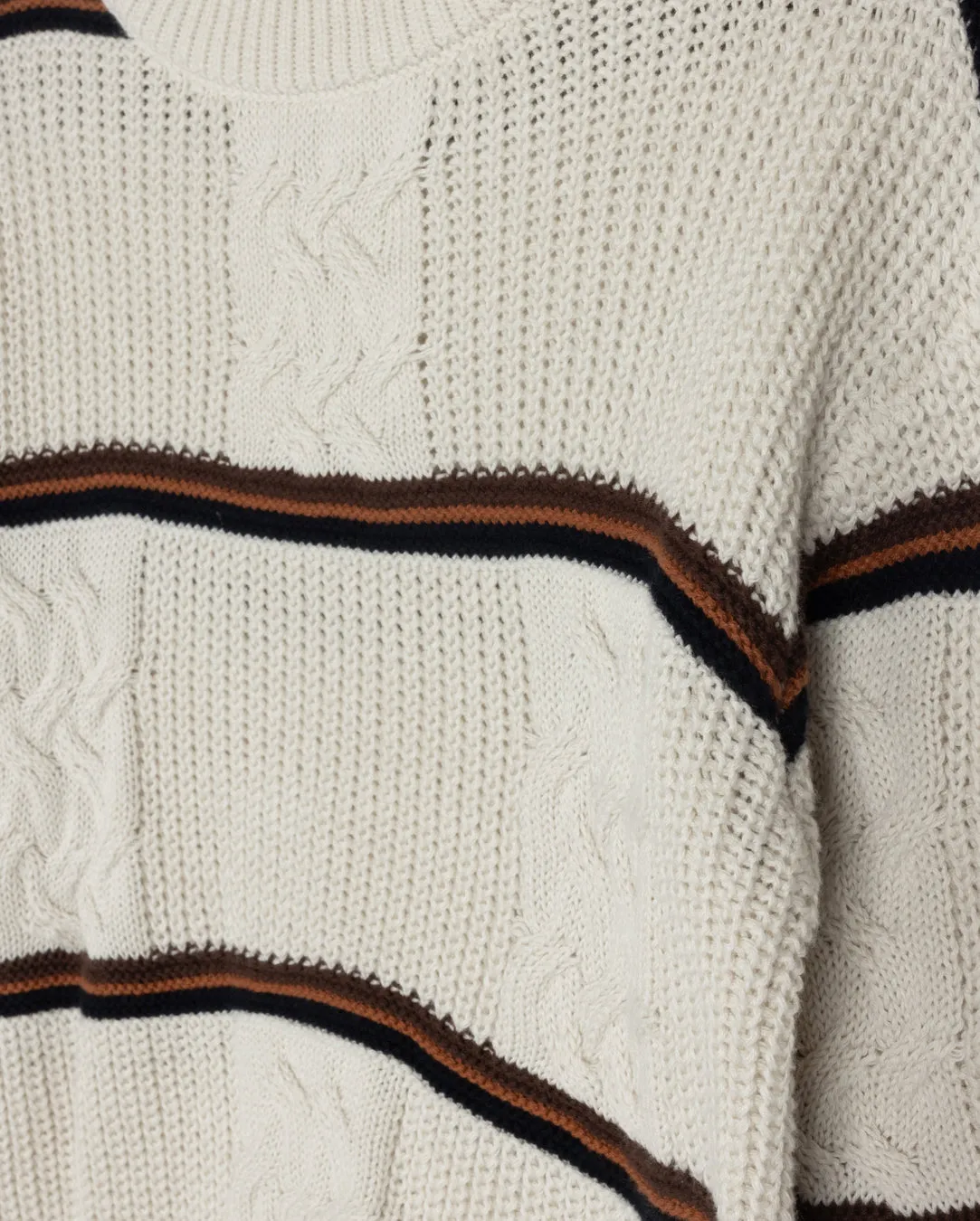 Cold-Weather Ready Comfortable Knit Square Cable Knit And Stripe Sweater