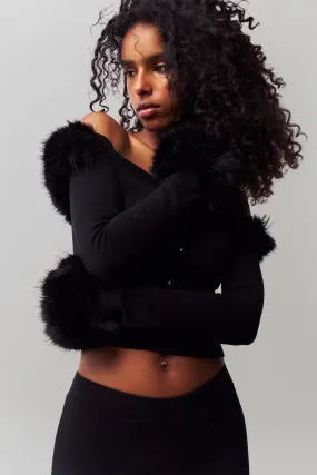 Soft Touch Material compression support Faux Fur Cardigan