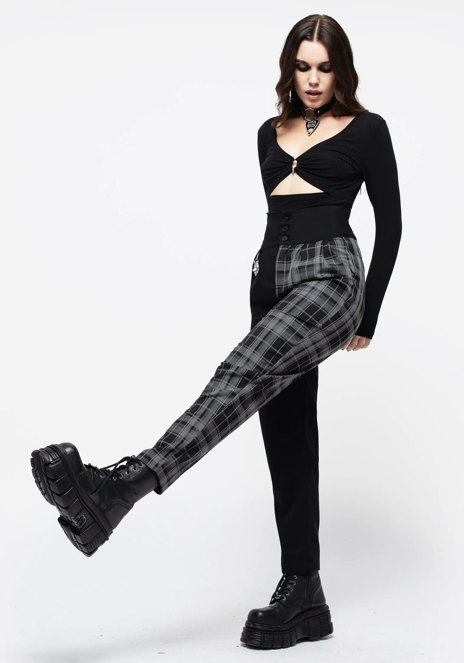 Breathable Comfort Casual Wear Fenrir High Waisted Check Tapered Trousers