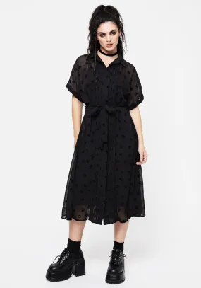 Bones Flocked Pintuck Chiffon Midi Shirt Dress Lounge Mood Sophisticated Wear