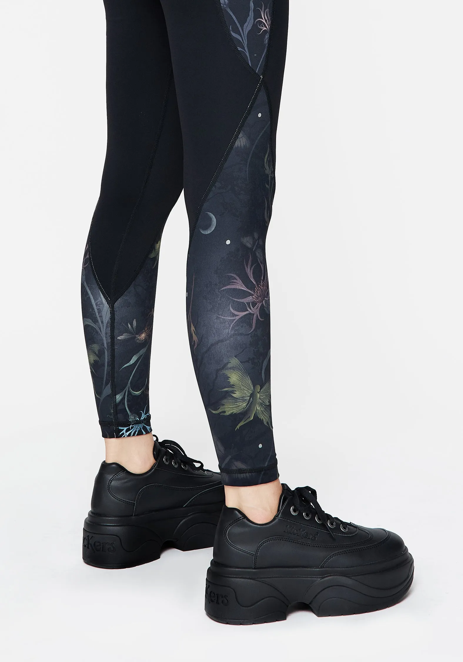 Rosanella Floral Fairy Print Athleisure Sports Leggings Cool Tone Soft Inner Lining