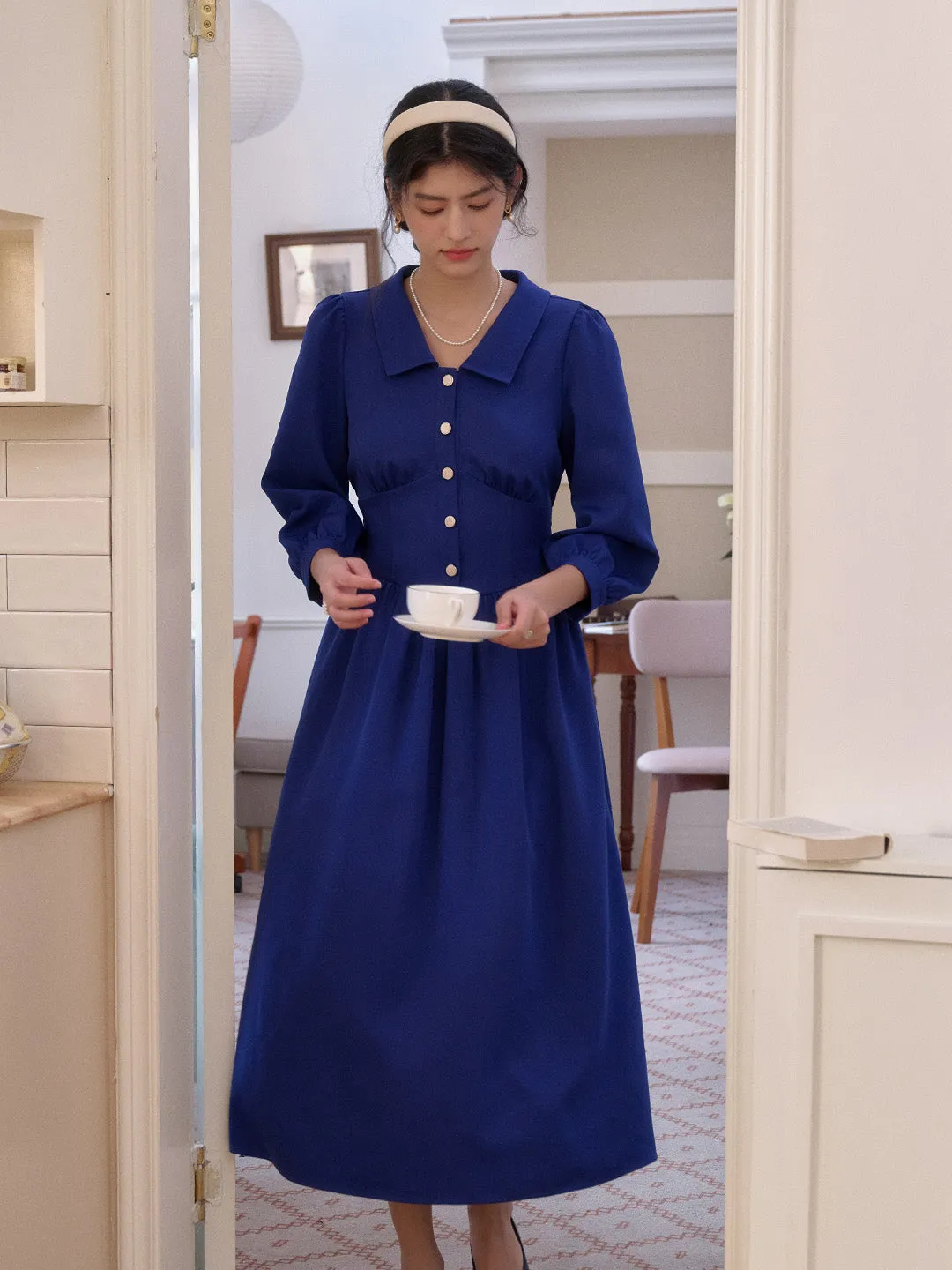 Subtle Edge Dressy Glow Stevie Turn-Down Collar Blue Dress