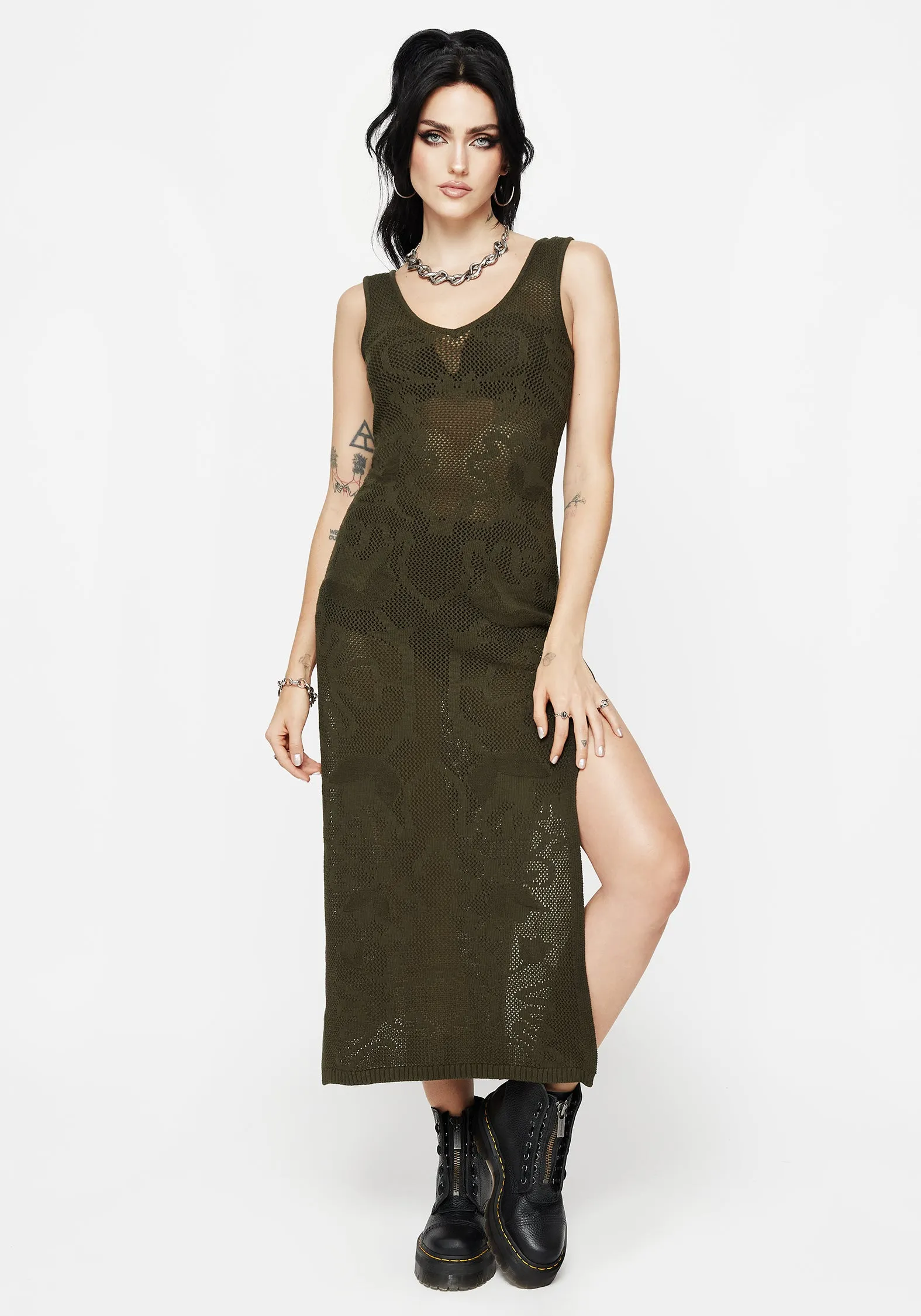 Vacation Vibe Spring-Season Tulip Jacquard Knit Cami Maxi Dress