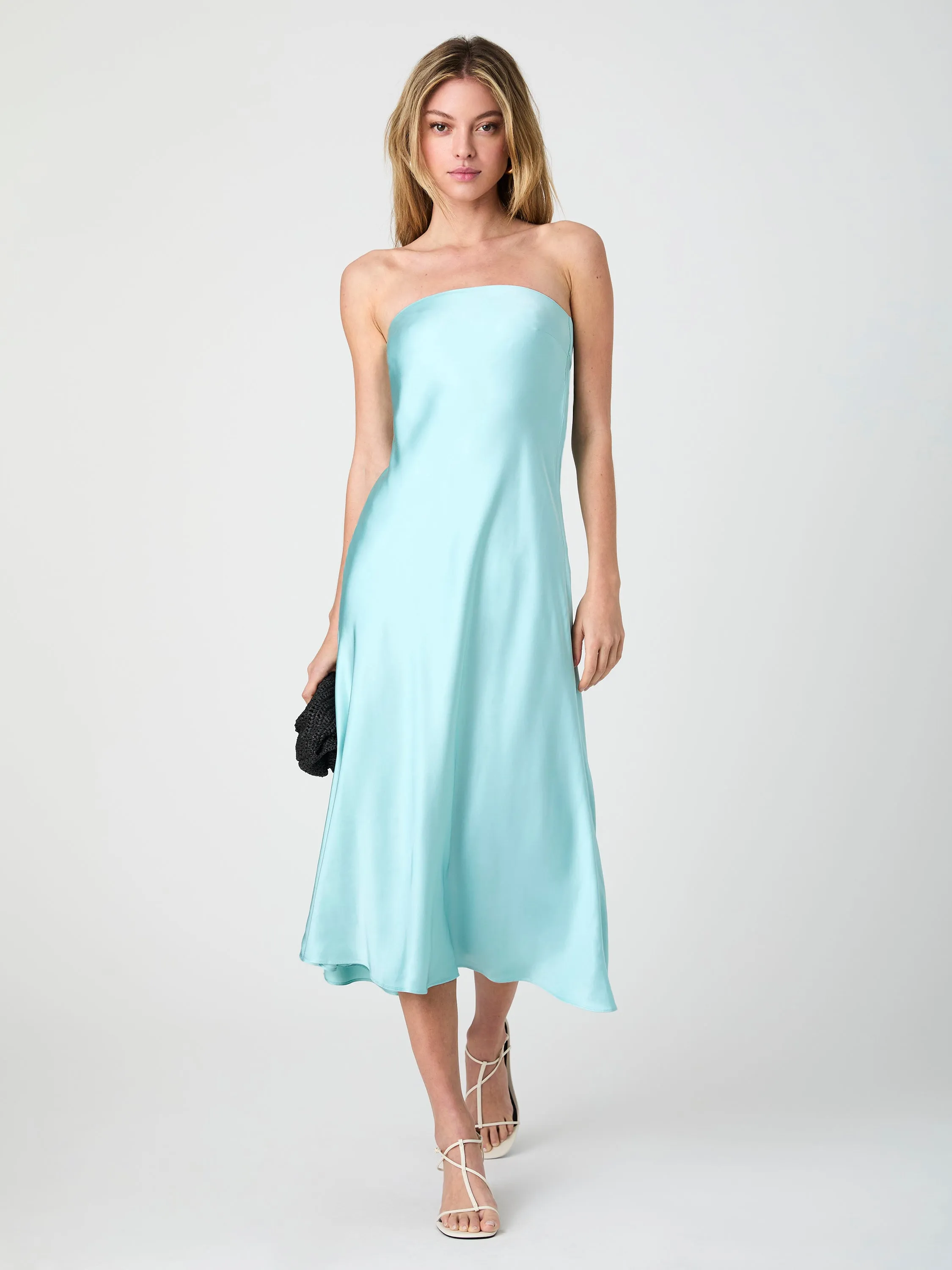 Cool Touch Strapless Cowl Back Midi Dress