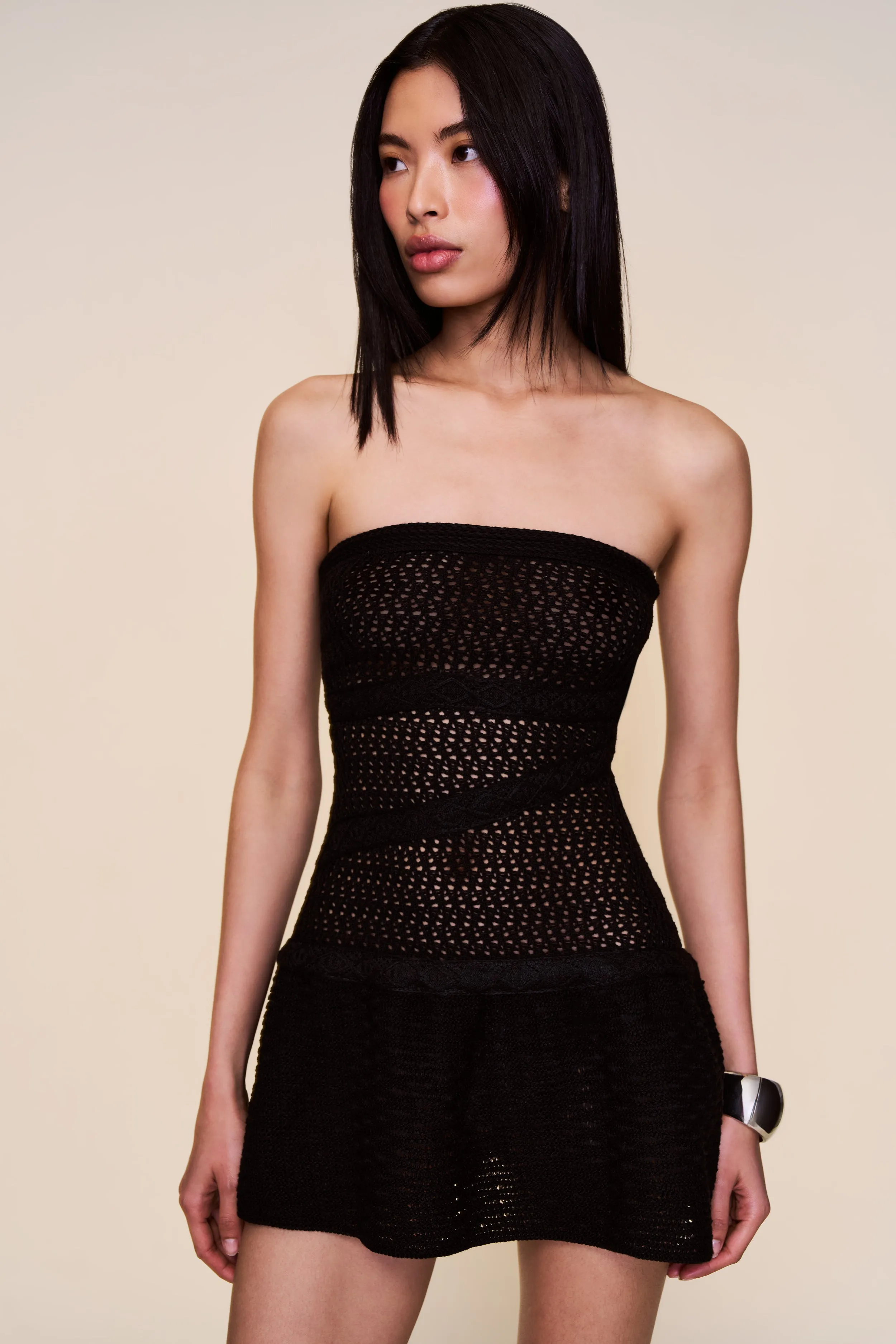 Dance Floor Strapless Crochet Dress