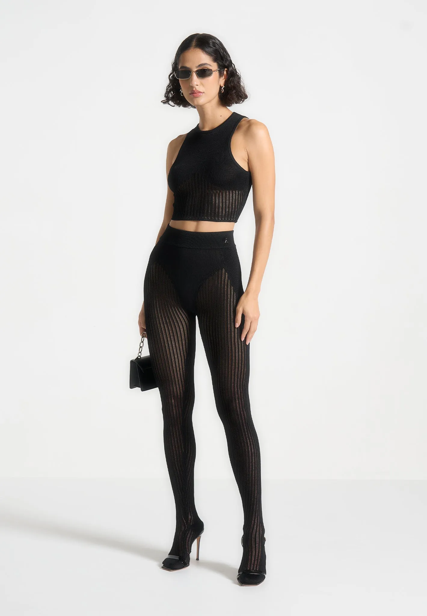 Knitted Contour Crop Top - Black Quick Fit