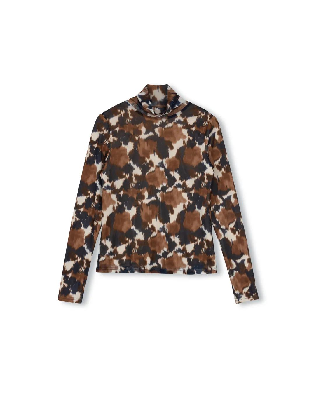 Midweight Knit Beaded details Printed Mesh Mock Neck