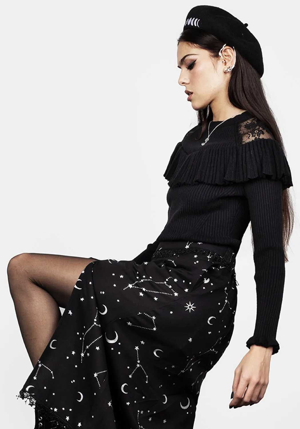 Edith Lace Panelled Jumper Ribbed Hemline Daily Wear