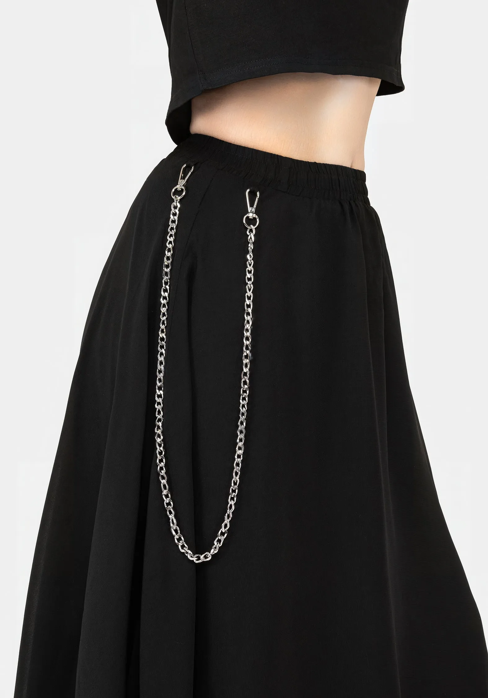 Urban Mood Layered Design Levitate Chain Detail Midi Skirt