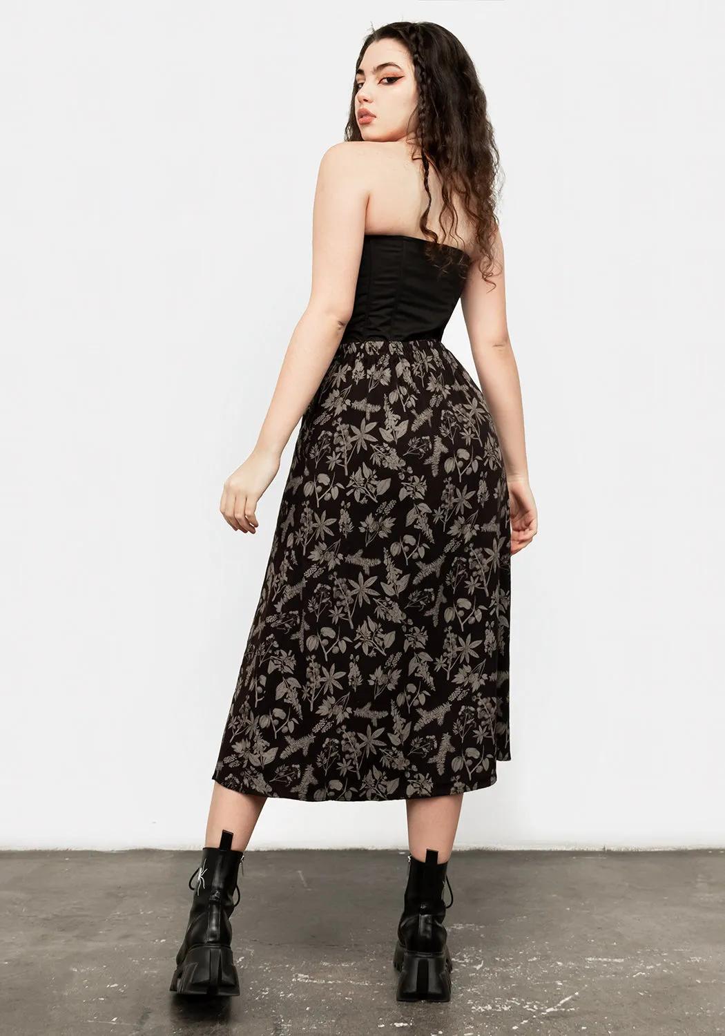 Outfit Mix light texture POISONOUS PLANT SPLIT MIDI SKIRT