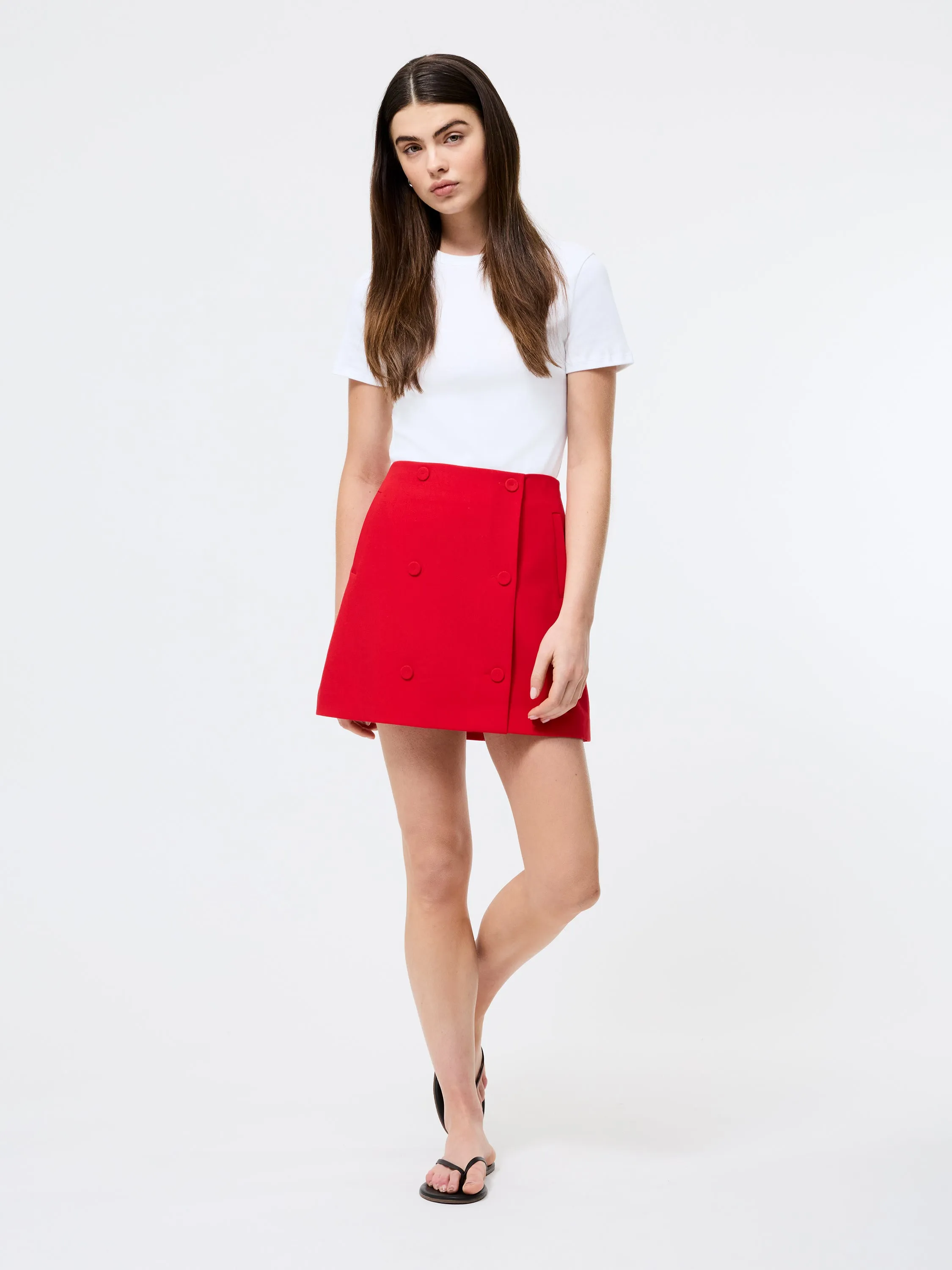 Smooth Texture Subtle Mood Azra Twill Double Breasted Mini Skirt