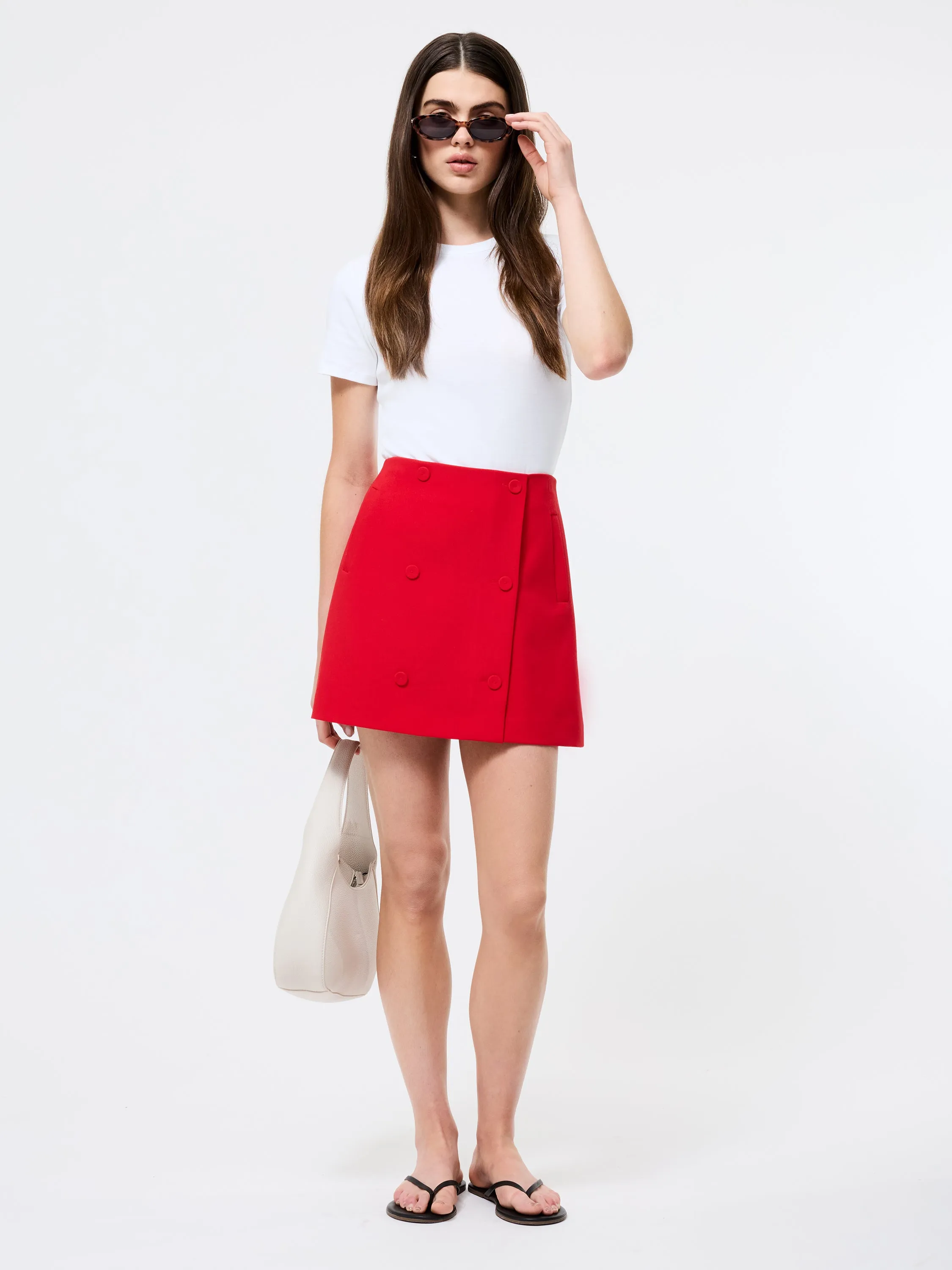 Floor Length Delicate Texture Azra Twill Double Breasted Mini Skirt