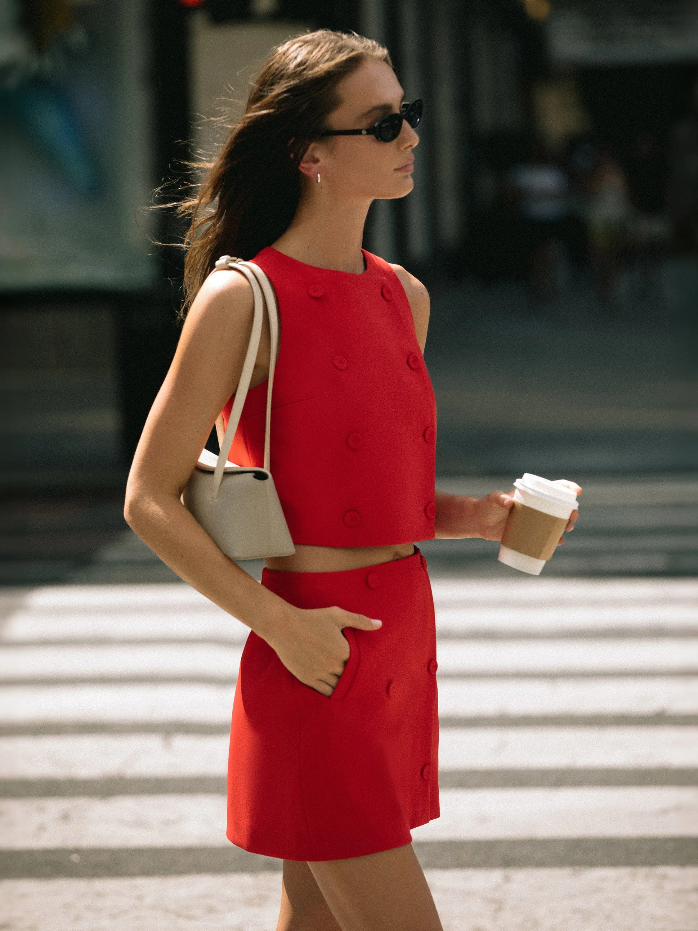 Denim style Refined Texture Azra Twill Double Breasted Mini Skirt