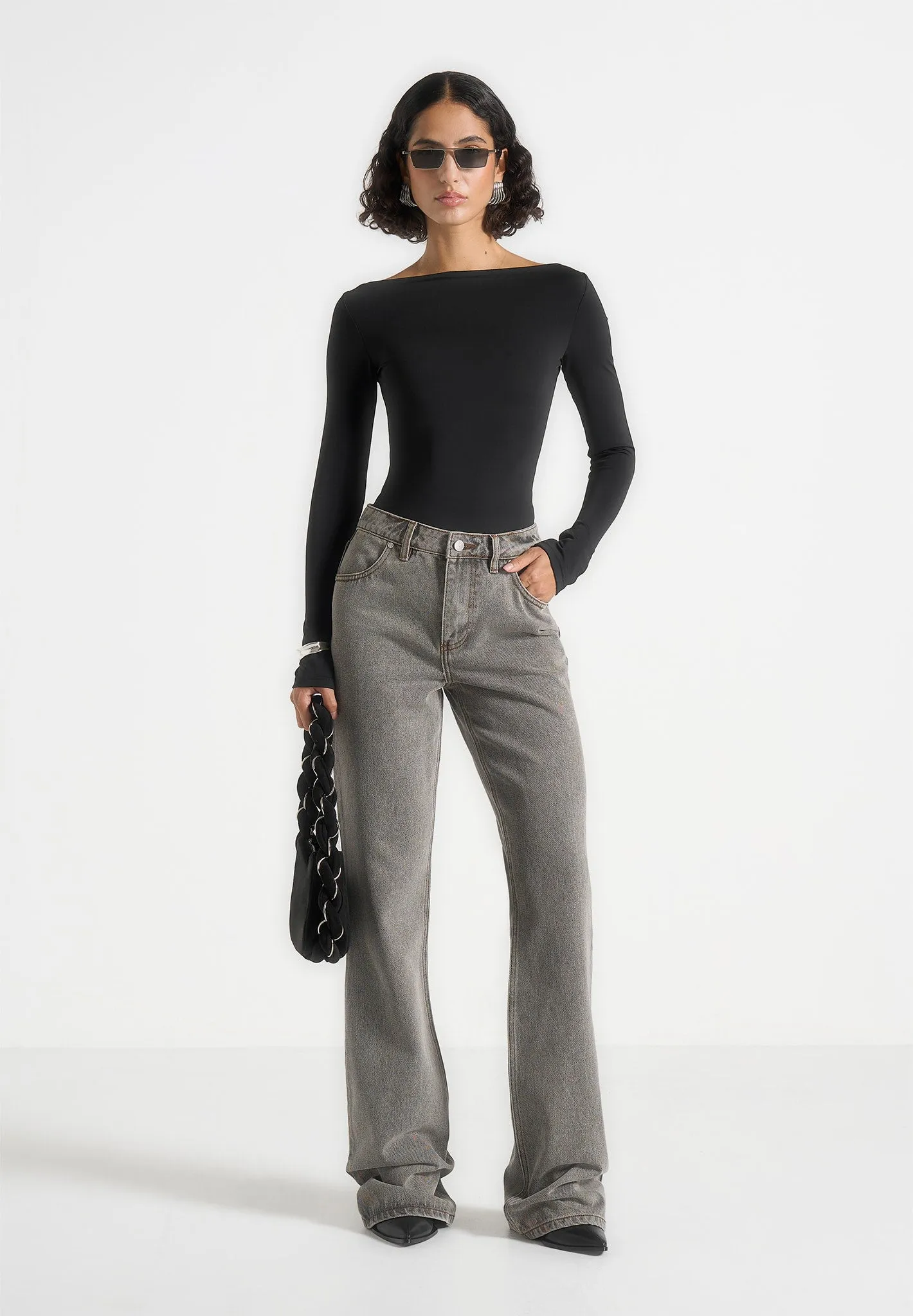 Abbie - Stacked Fit And Flare Jeans - Light Grey Anti Snag Thread Technology clean look